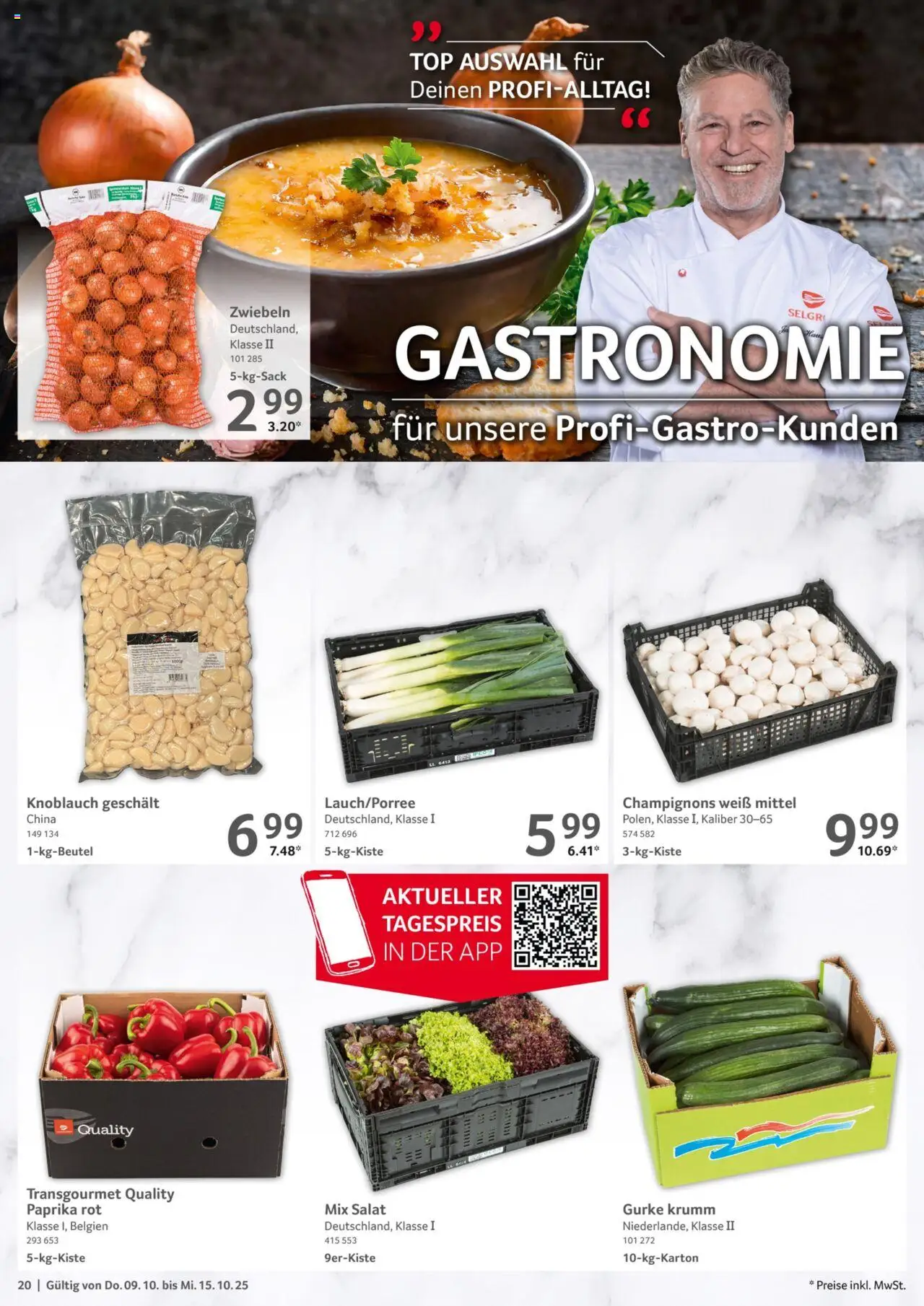 Selgros Prospekt 	 – gültig ab 09.10.2025 | Seite: 20 | Produkte: Top, Paprika rot, Champignons, Paprika