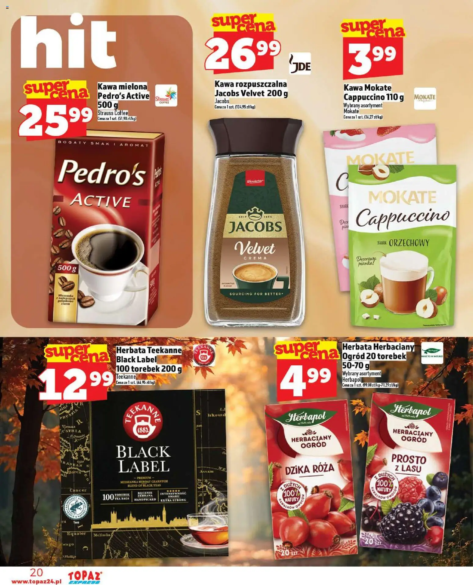 Topaz Gazetka - Express od 30.10.2025 | Strona: 20 | Produkty: Kawa rozpuszczalna, Cappuccino, Black Label, Herbata