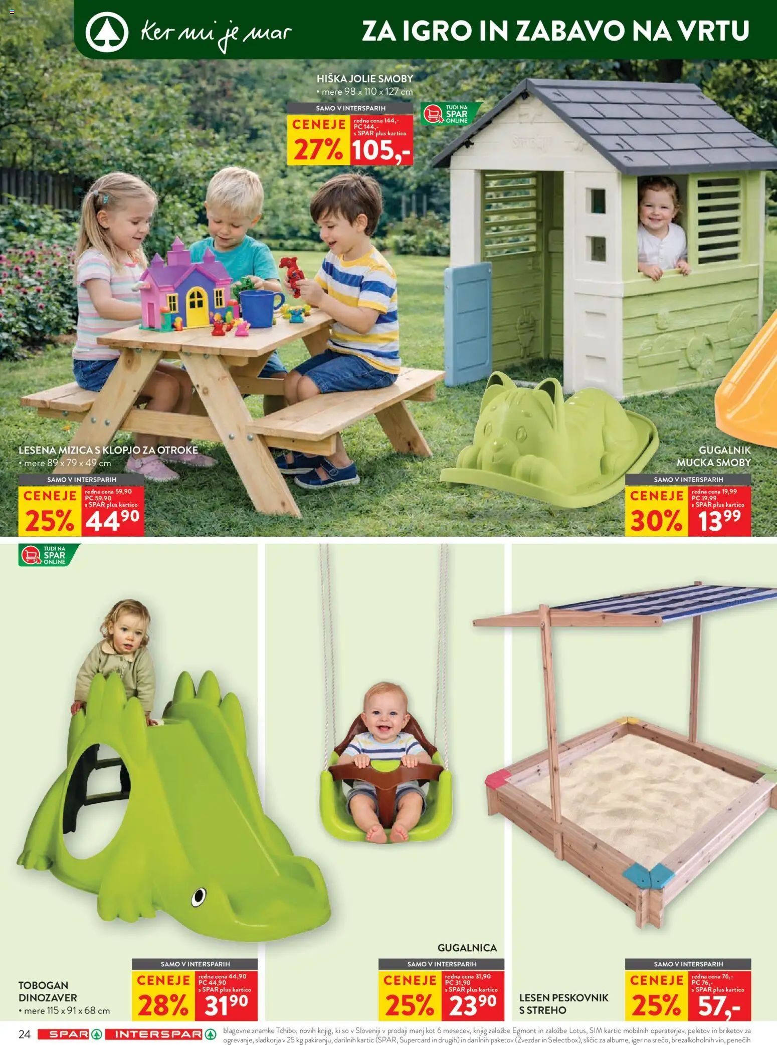 Novi Spar katalog ponudbe – veljaven od 11.03.2026 | Stran: 32 | Izdelki: Gugalnik, Mizica, Tobogan, Gugalnica