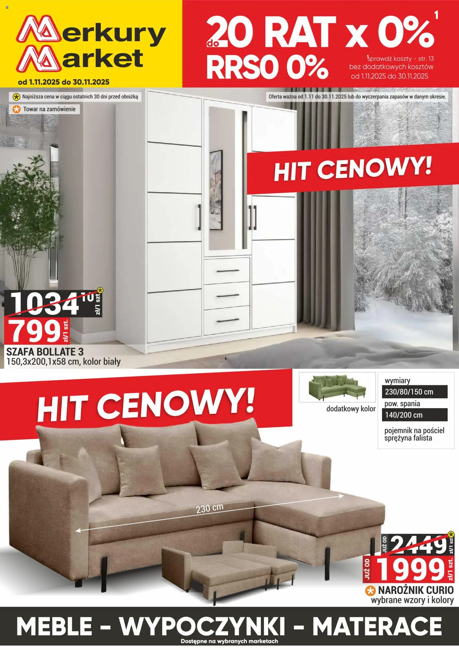 Merkury Market Gazetka - Meble, Wypoczynki, Materace od 01.11.2025 | Strona: 1 | Produkty: Pościel, Szafa