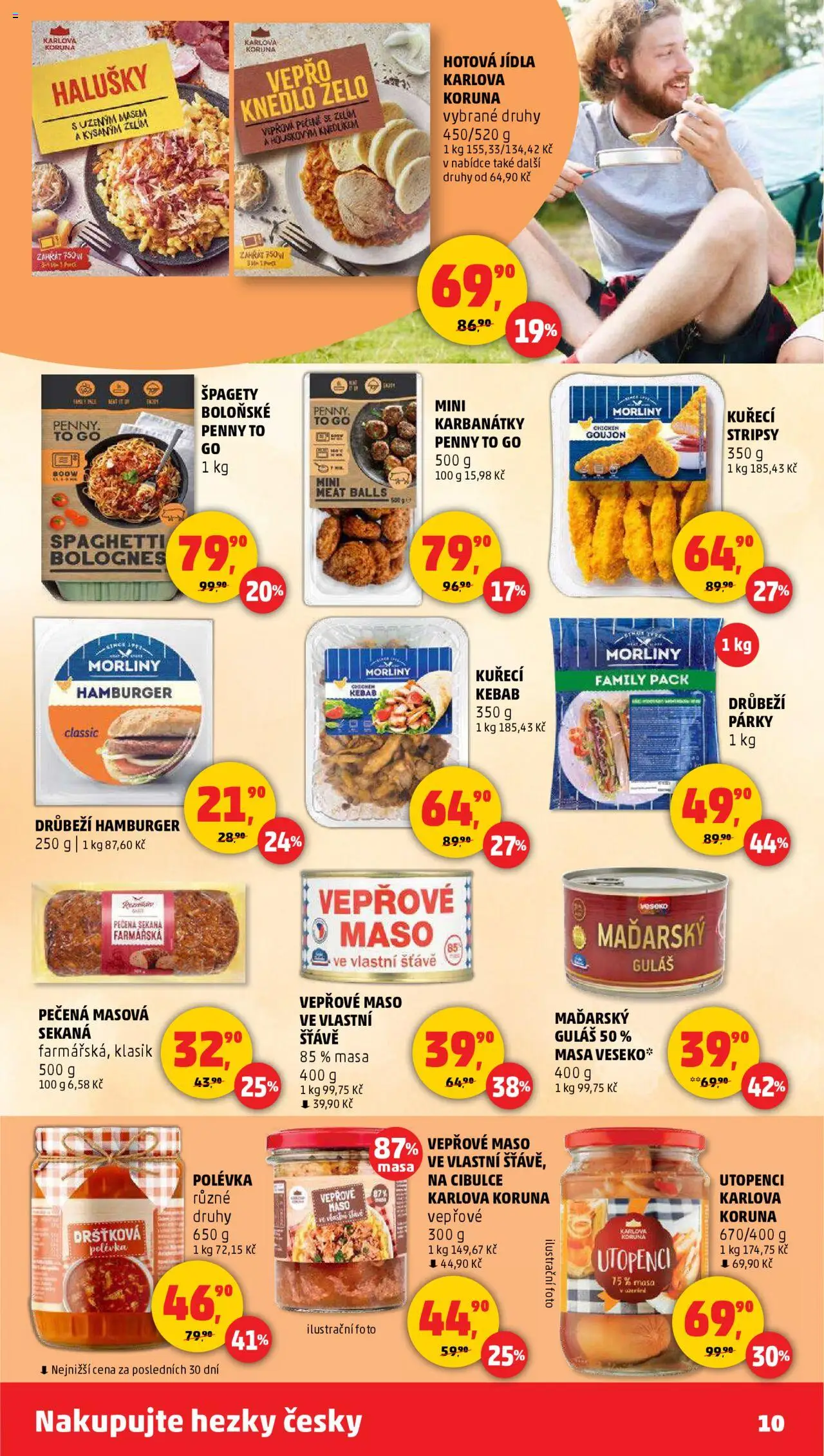 Penny Market leták - Čtvrtečník od 26.06.2025 | Strana: 10 | Produkty: Párky, Vepřové maso ve vlastní šťávě, Kebab, Kuřecí stripsy