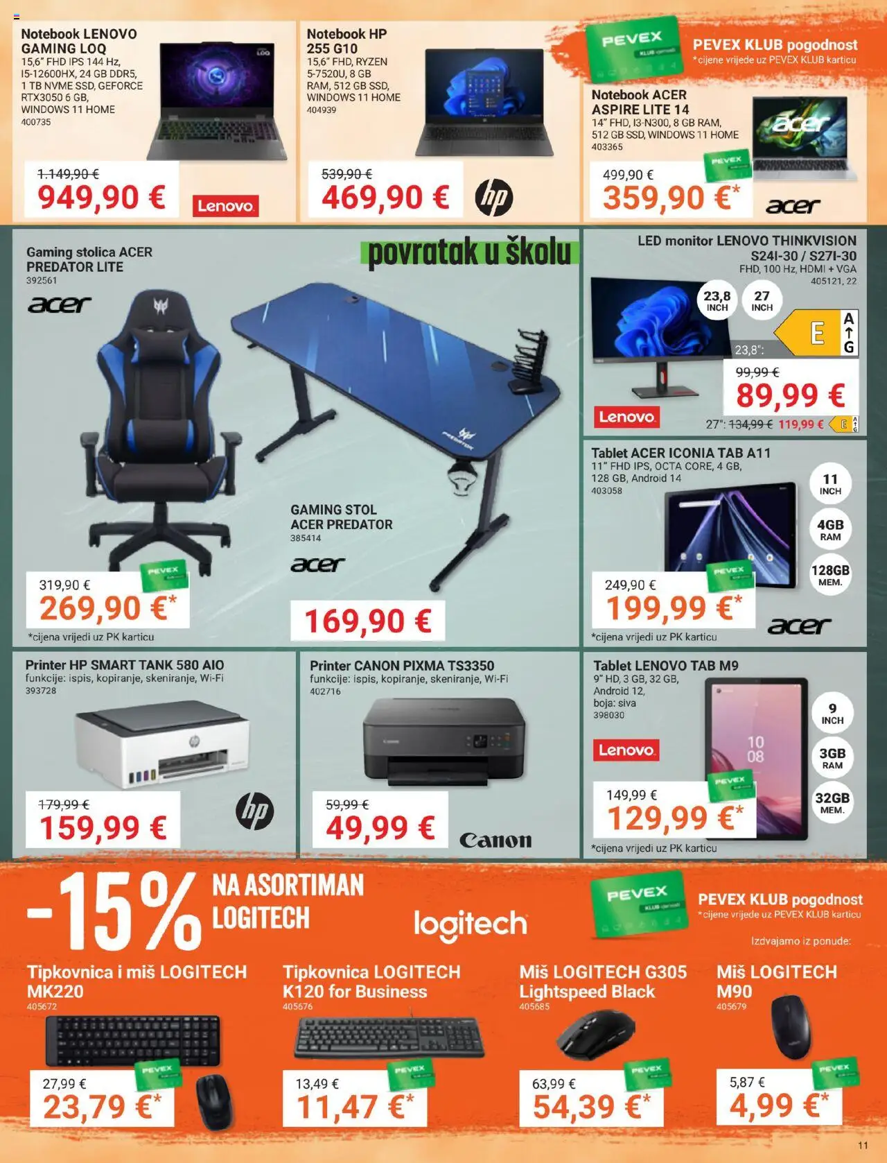 Pevex katalog | vrijedi od 28.08.2025 | Stranica: 11 | Proizvodi: Tablet, Notebook, Miš, Tipkovnica