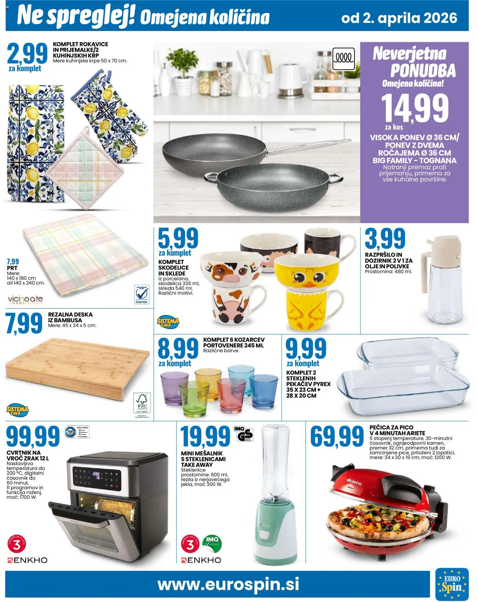 Novi Eurospin katalog ponudbe – veljaven od 02.04.2026 | Stran: 15 | Izdelki: Mesalnik, Olje, Rokavice, Časovnik