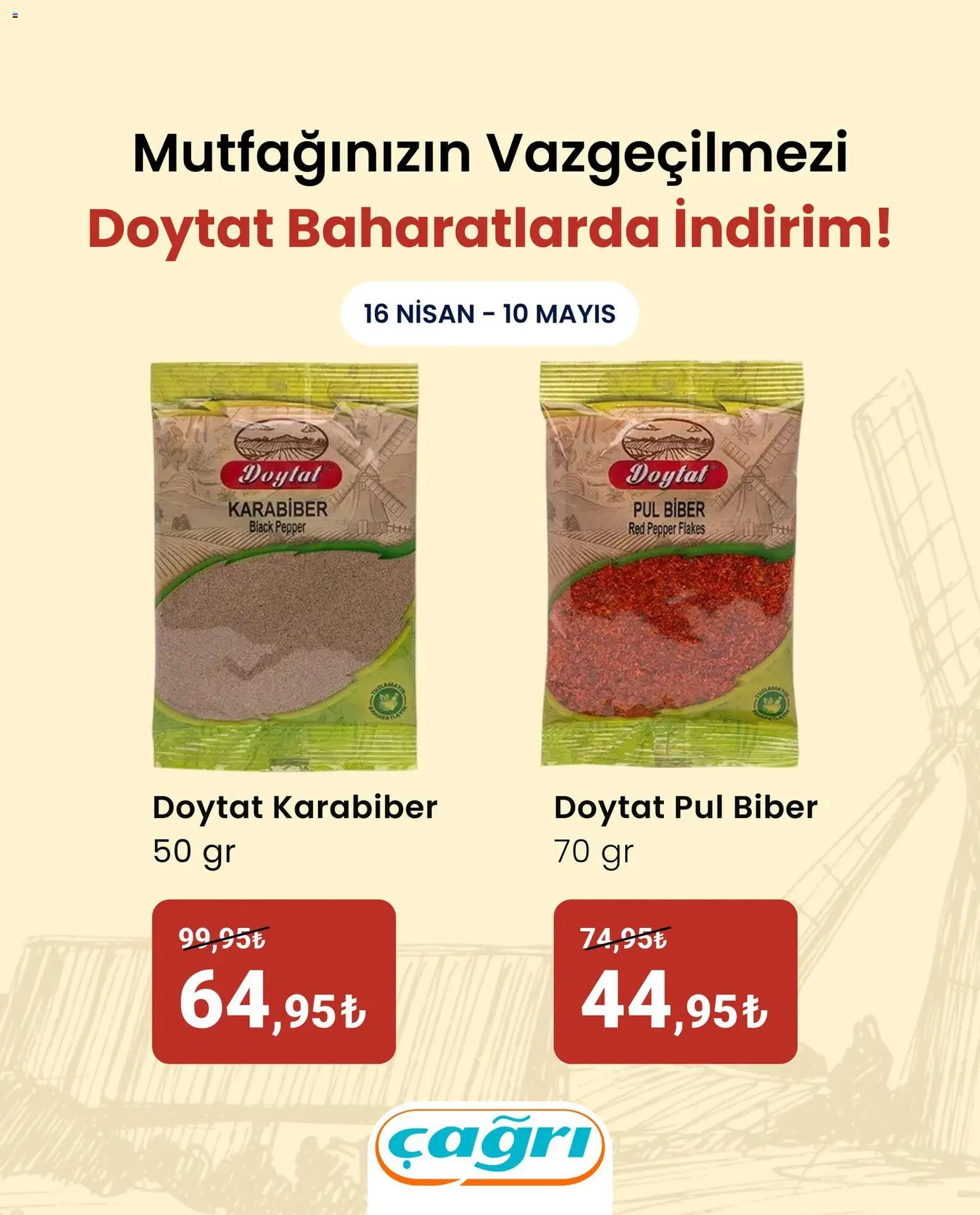 Çağrı Market - Doytat Baharatlarda İndirim - 16.04.2026 tarihinden itibaren geçerlidir | Sayfa: 1 | Ürünler: Karabiber, Biber