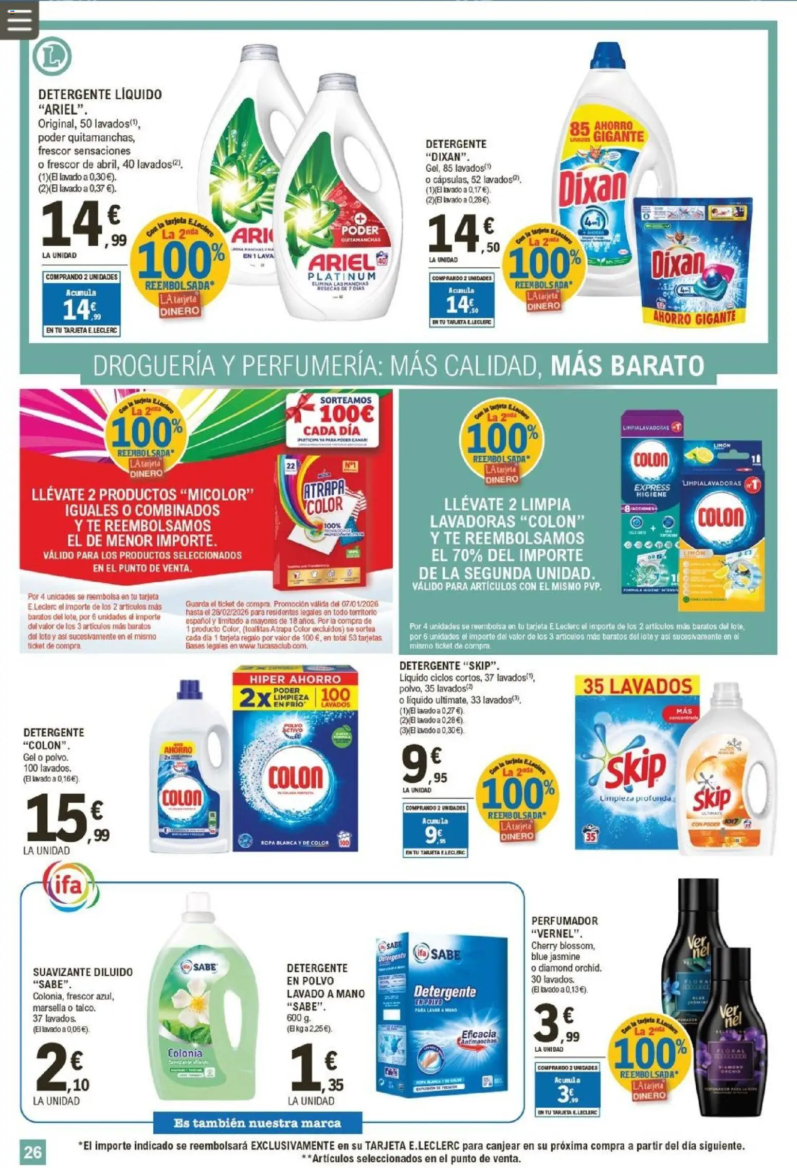 E.Leclerc folleto │ válido desde el 04.02.2026 | Página: 26 | Productos: Quitamanchas, Detergente, Detergente líquido, Suavizante