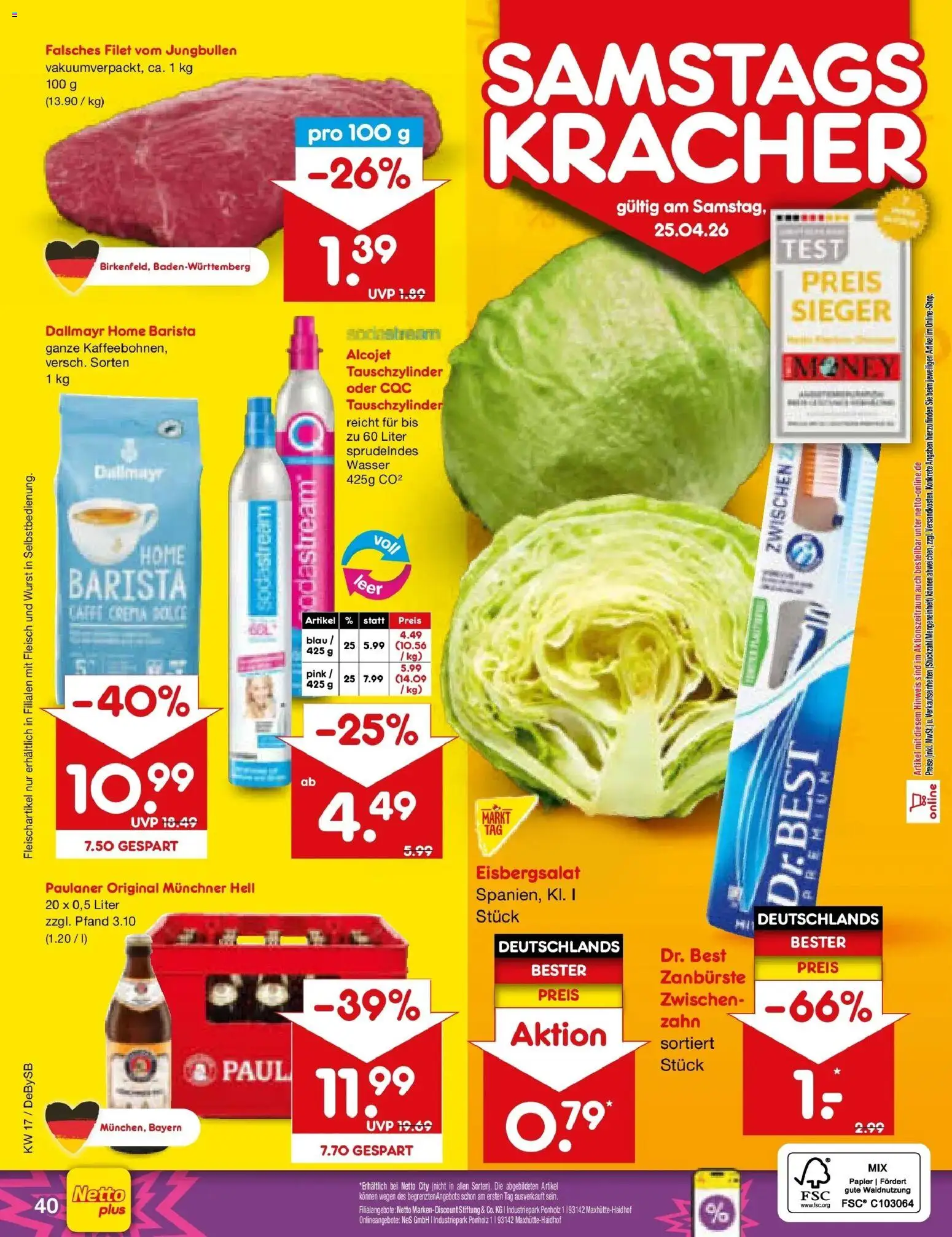 Netto Marken-Discount Prospekt Thierhaupten	 – gültig ab 20.04.2026 | Seite: 56 | Produkte: Eisbergsalat, Dallmayr, Wasser, Fleisch