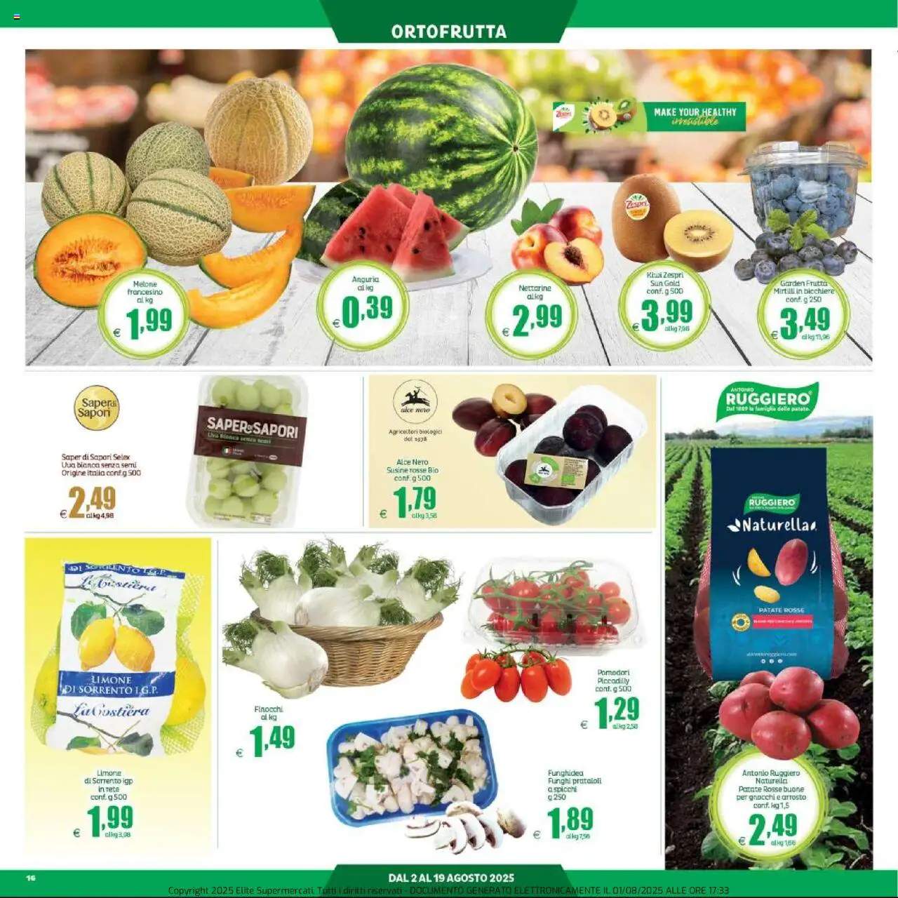 Volantino Elite Supermercati del 02.08.2025 | Pagina: 16 | Prodotti: Frutta, Anguria, Melone, Mirtilli
