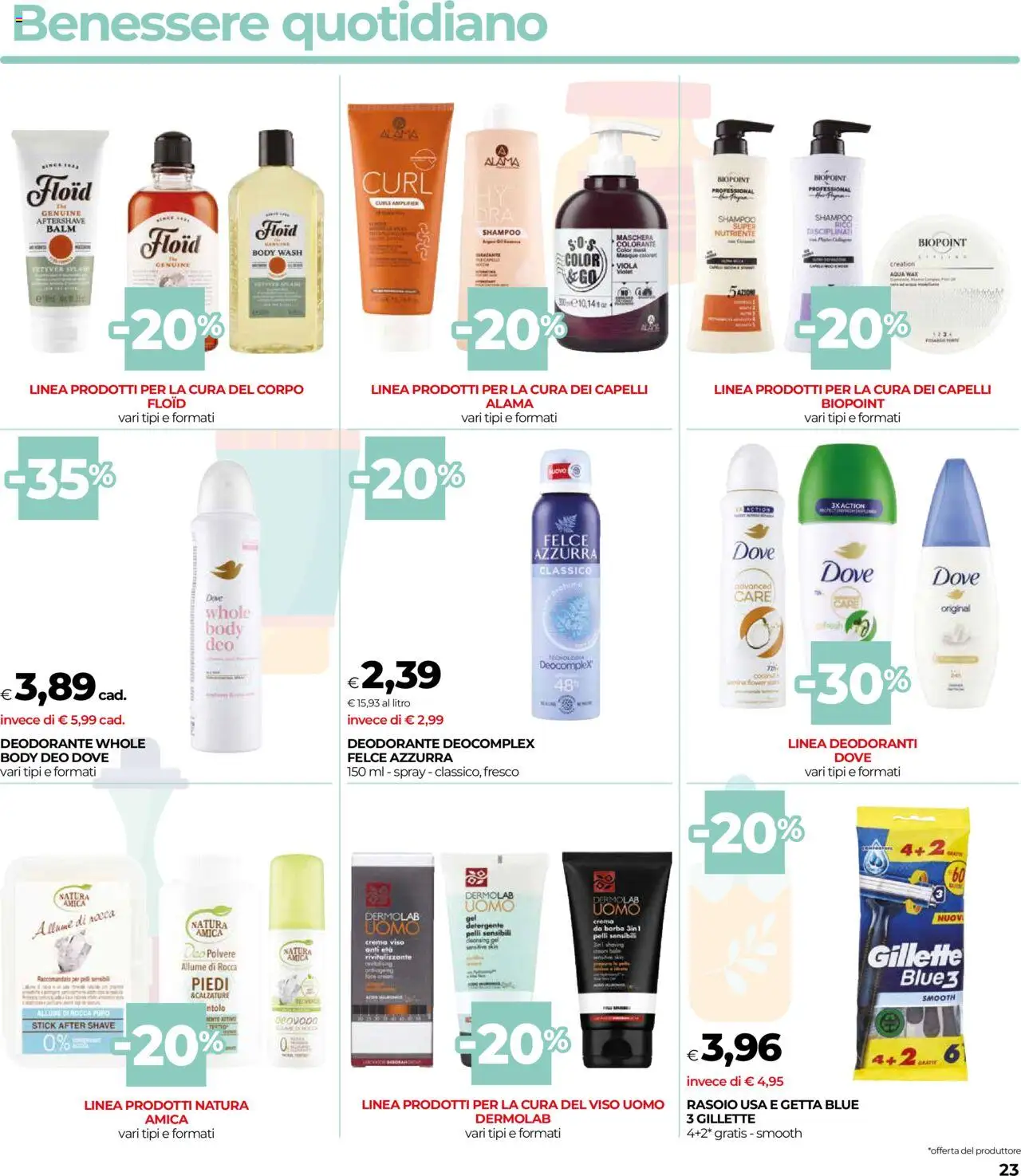 Volantino COOP del 14.08.2025 | Pagina: 23 | Prodotti: Shampoo, Crema, Rasoio, Detergente