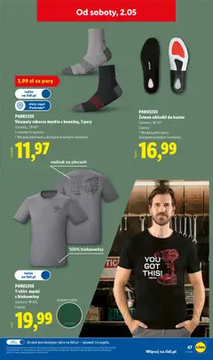 Pogląd oferty "PARKSIDE Skarpety robocze męskie z bawełną, 3 pary, rozmiary: 39-50*, 2 zestawy do wyboru, * Nie wszystkie wzory dostępne w każdym rozmiarze." - ważna od 27.04.2026 | Strona: 55