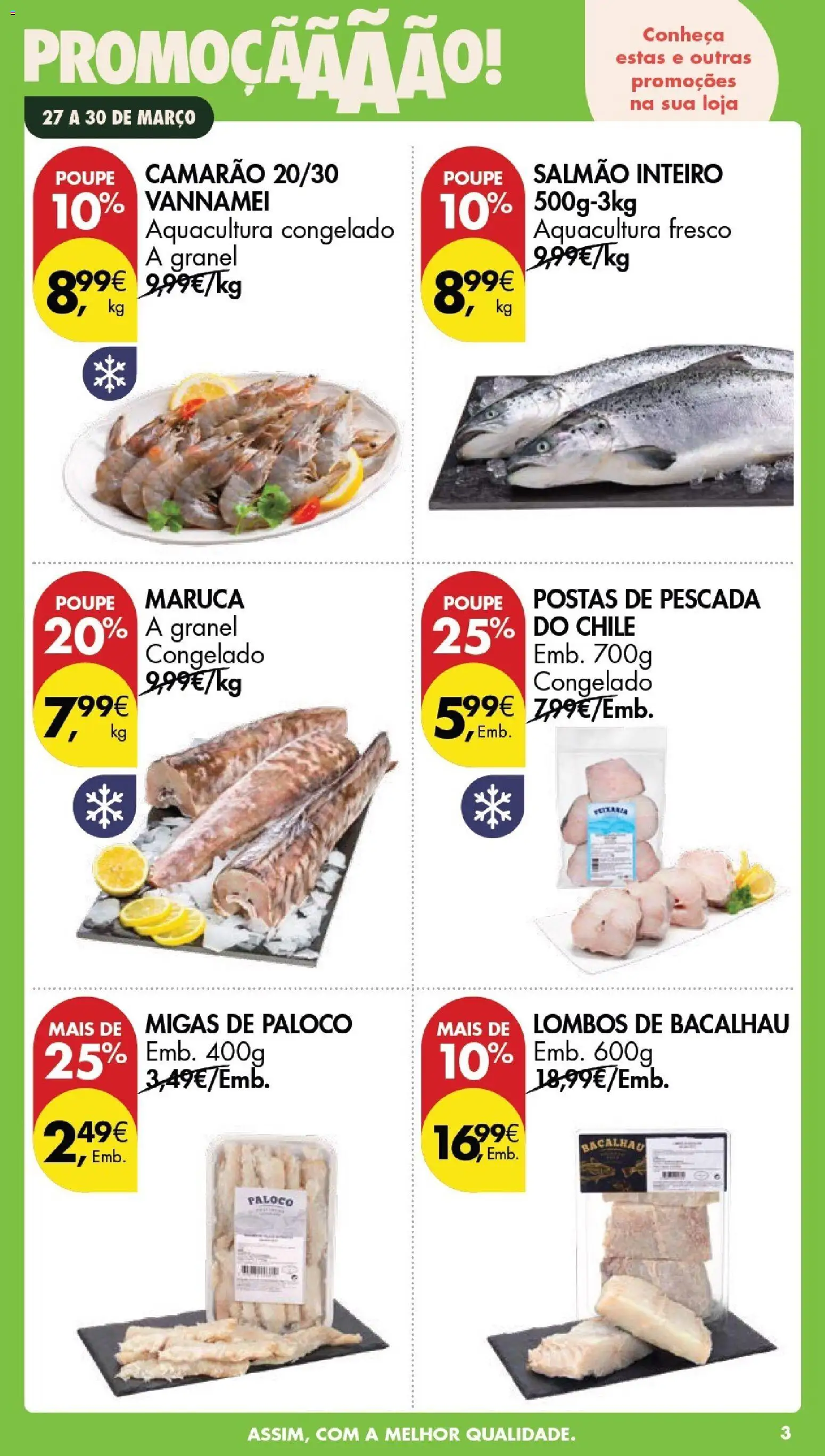 Pingo Doce Poupe este Fim de Semana │ válido de 27.03.2026 | Página: 3 | Produtos: Bacalhau, Pescada, Camarão, Salmão