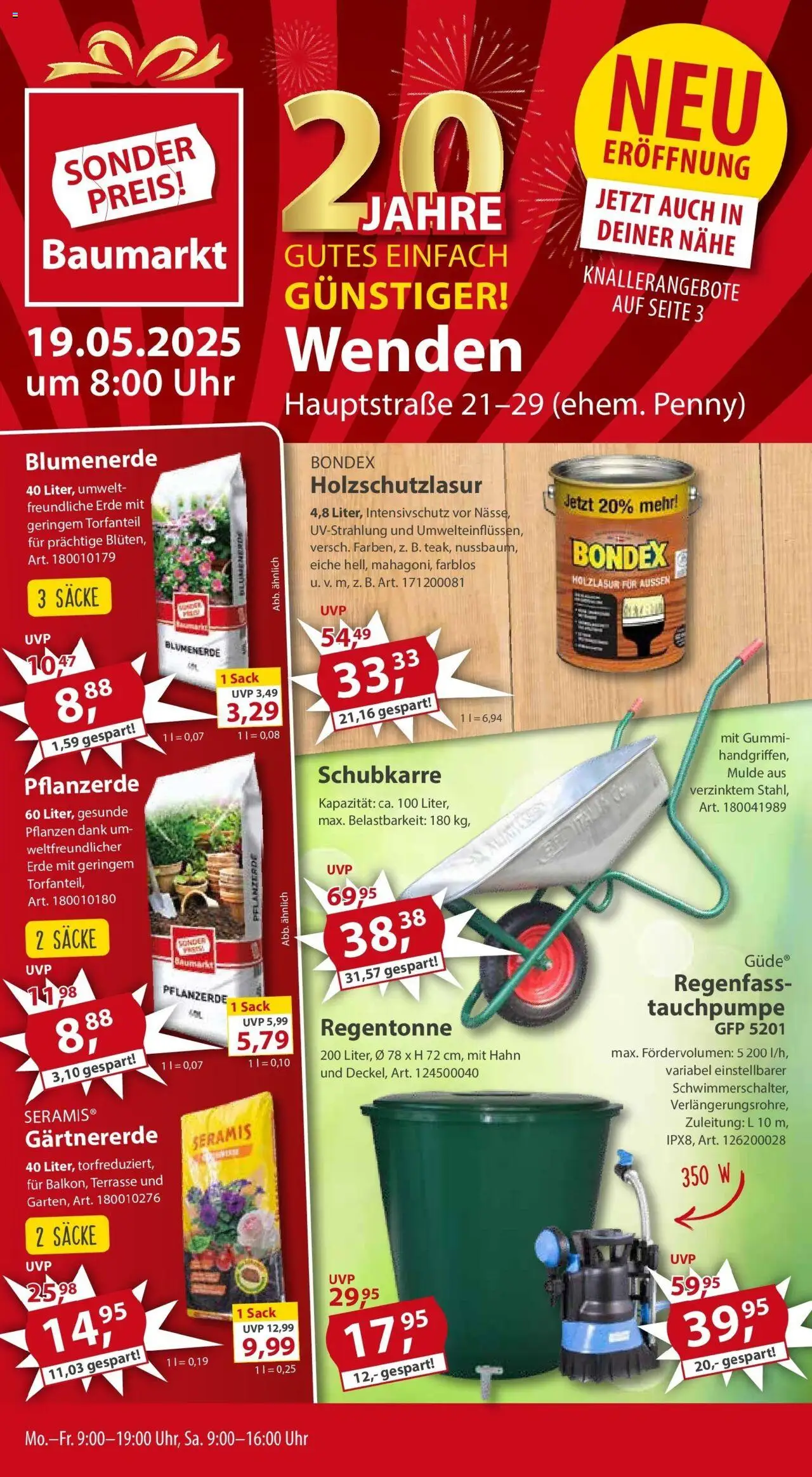 Sonderpreis Baumarkt - Wiedereröffnung Wenden - gültig ab dem 13.05.2025 | Seite: 1 | Produkte: Pflanzerde, Blumenerde, Uhr