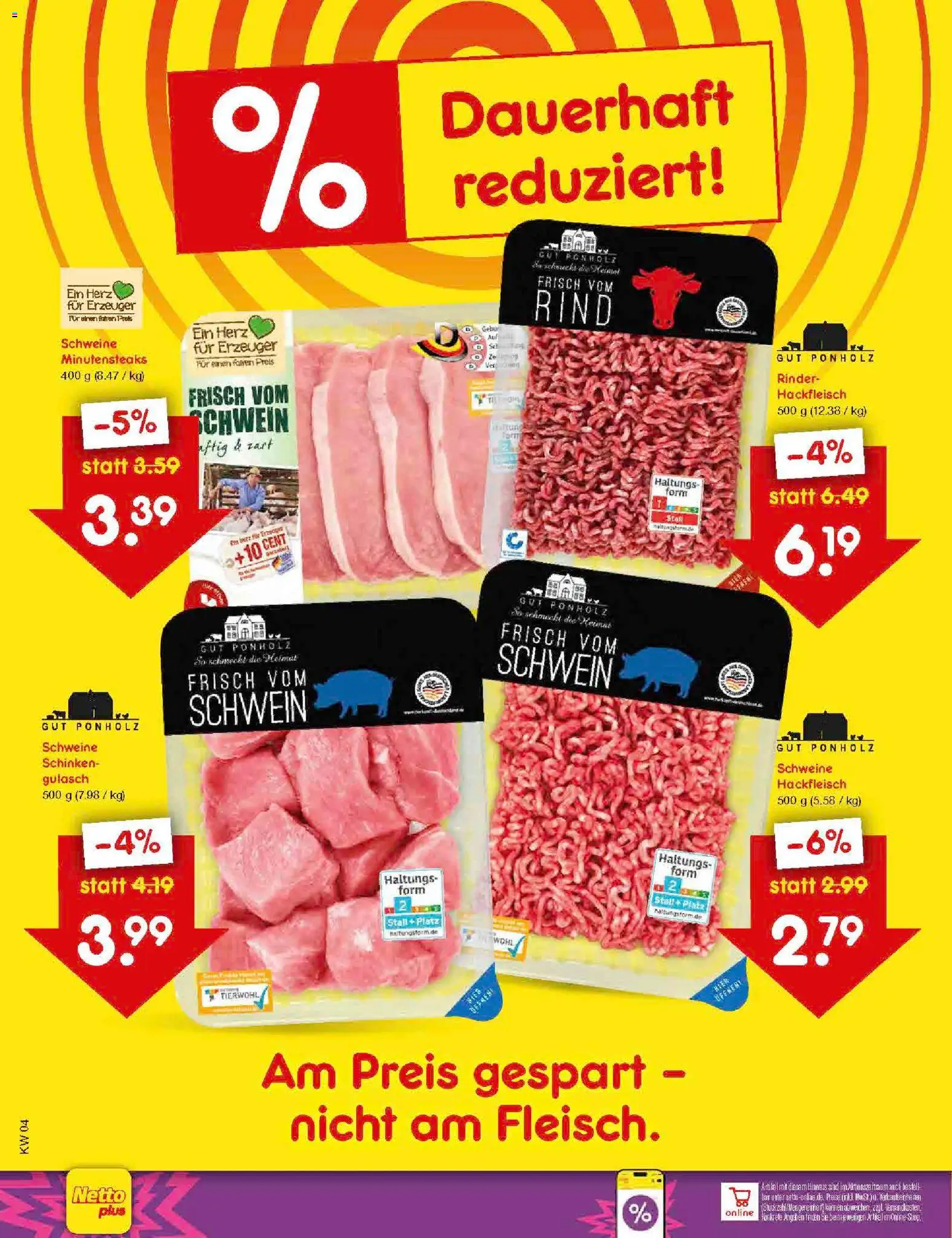 Netto Marken-Discount Preissenkung auf Dauer – gültig ab 19.01.2026 | Seite: 1 | Produkte: Gulasch, Schinken, Hackfleisch