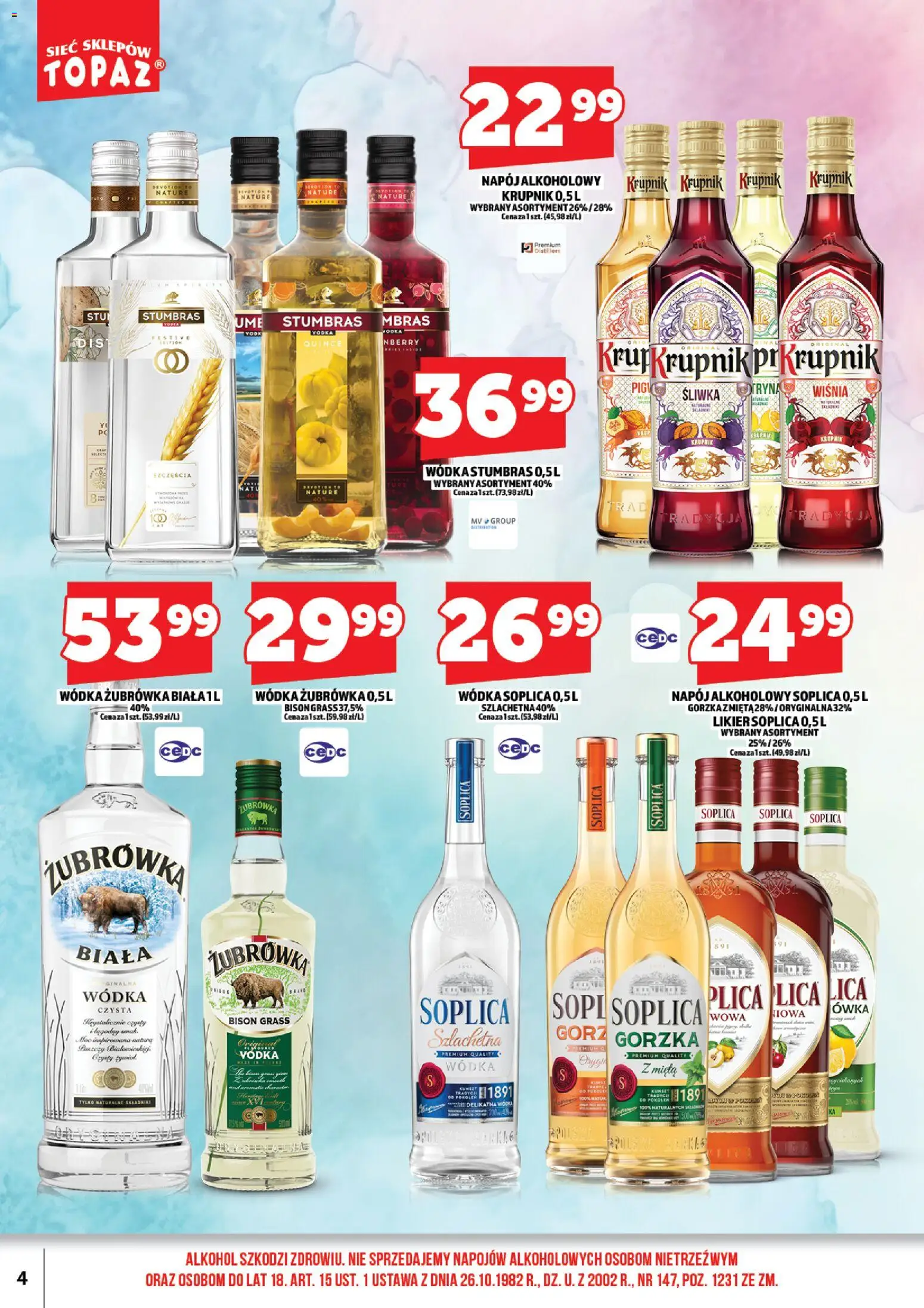 Topaz Gazetka alkoholowa od 01.03.2026 | Strona: 6 | Produkty: Żubrówka, Vodka, Alkohol, Wódka