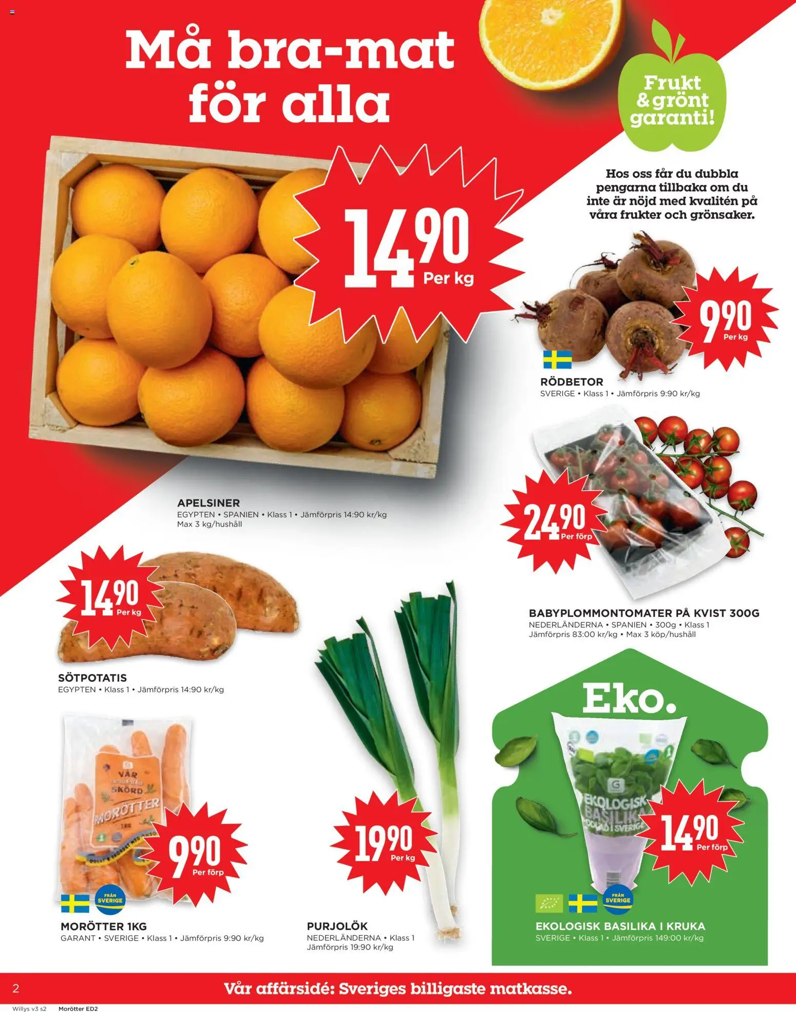 Willys reklamblad aktuell från 12.01.2026 | Sida: 2 | Produkter: Kruka, Apelsiner, Sötpotatis, Basilika