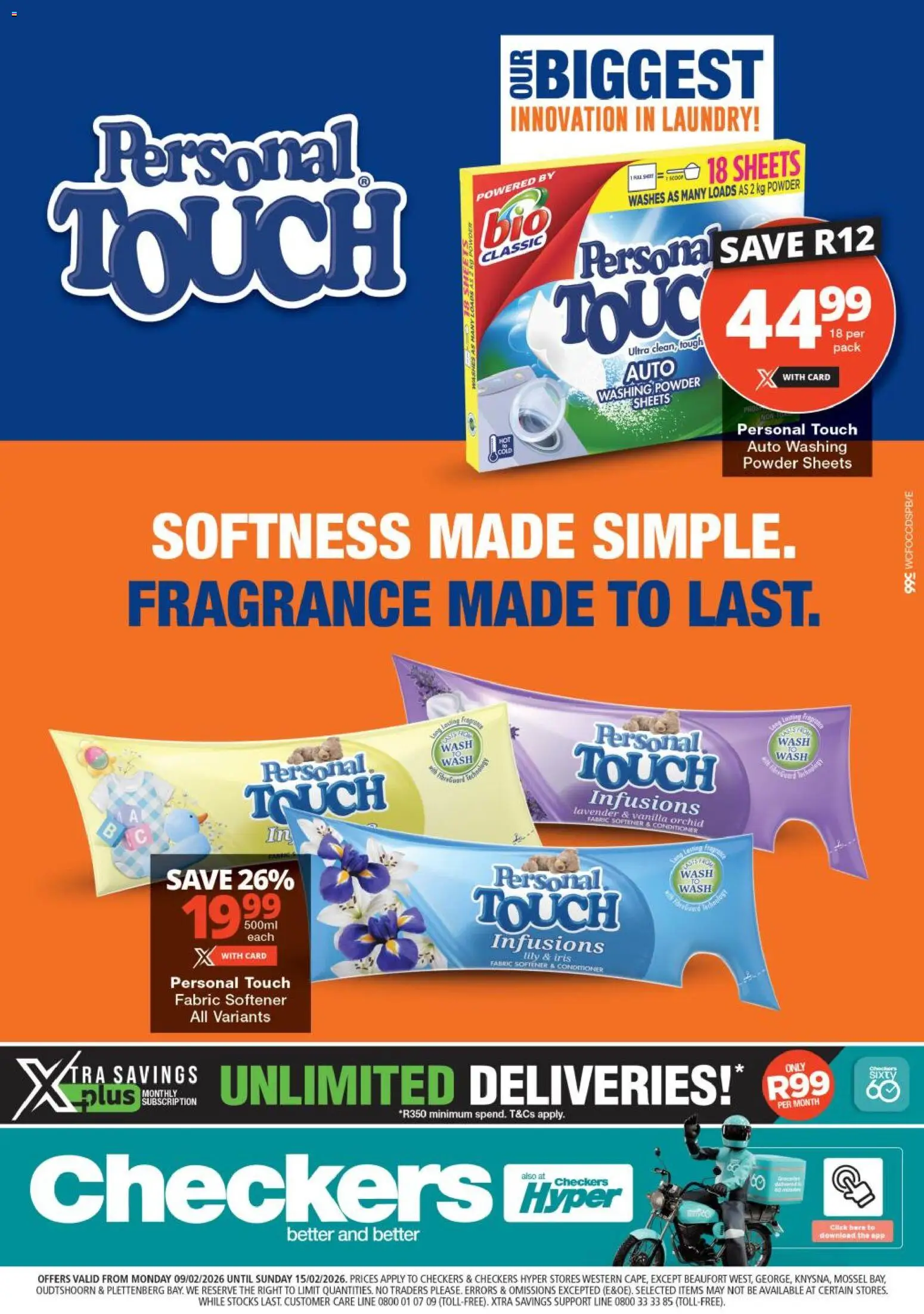 New Checkers catalogue – valid from 09.02.2026 | Page: 1 | Products: Fragrance, Powder, Washing powder, Fabric softener