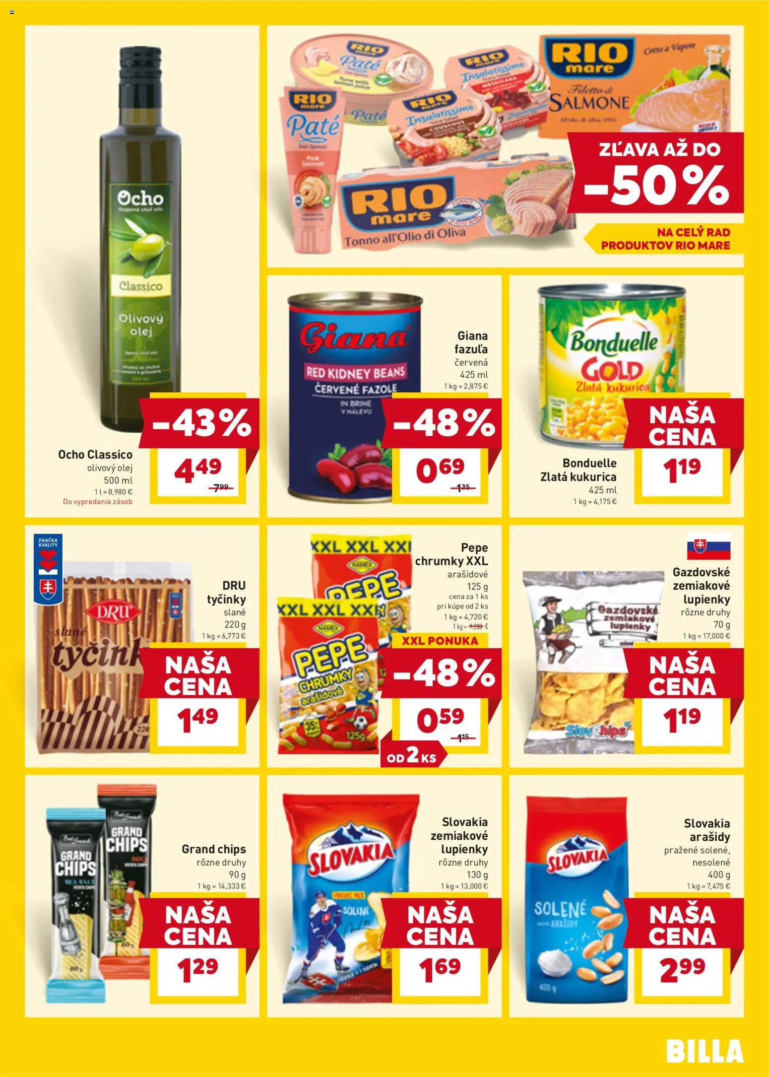 Nové Billa akcie – leták je platný od 07.04.2026 | Strana: 17 | Produkty: Olivový olej, Fazuľa, Rio Mare, Arašidy