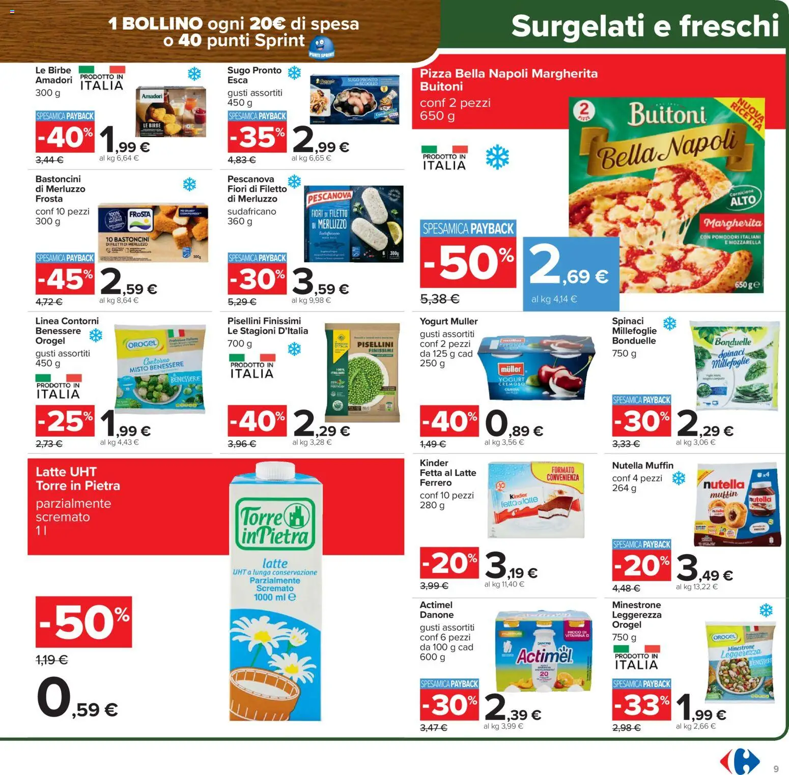 Volantino Carrefour del 02.03.2026 | Pagina: 9 | Prodotti: Minestrone, Latte, Spinaci, Sugo