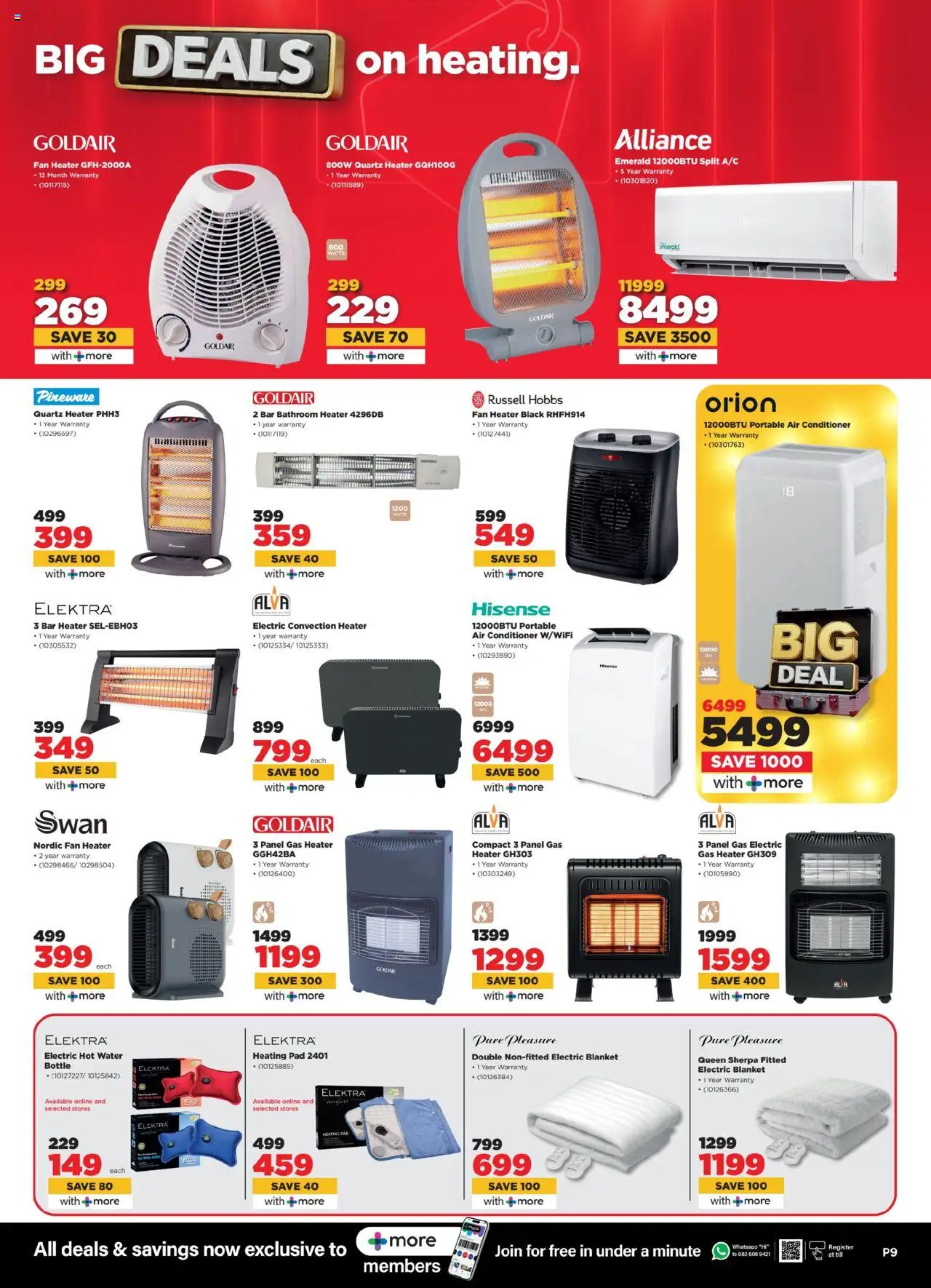 HiFi Corp Specials │ valid from 06.08.2025 | Page: 9 | Products: Fan, 3 bar heater, Blanket, Heater