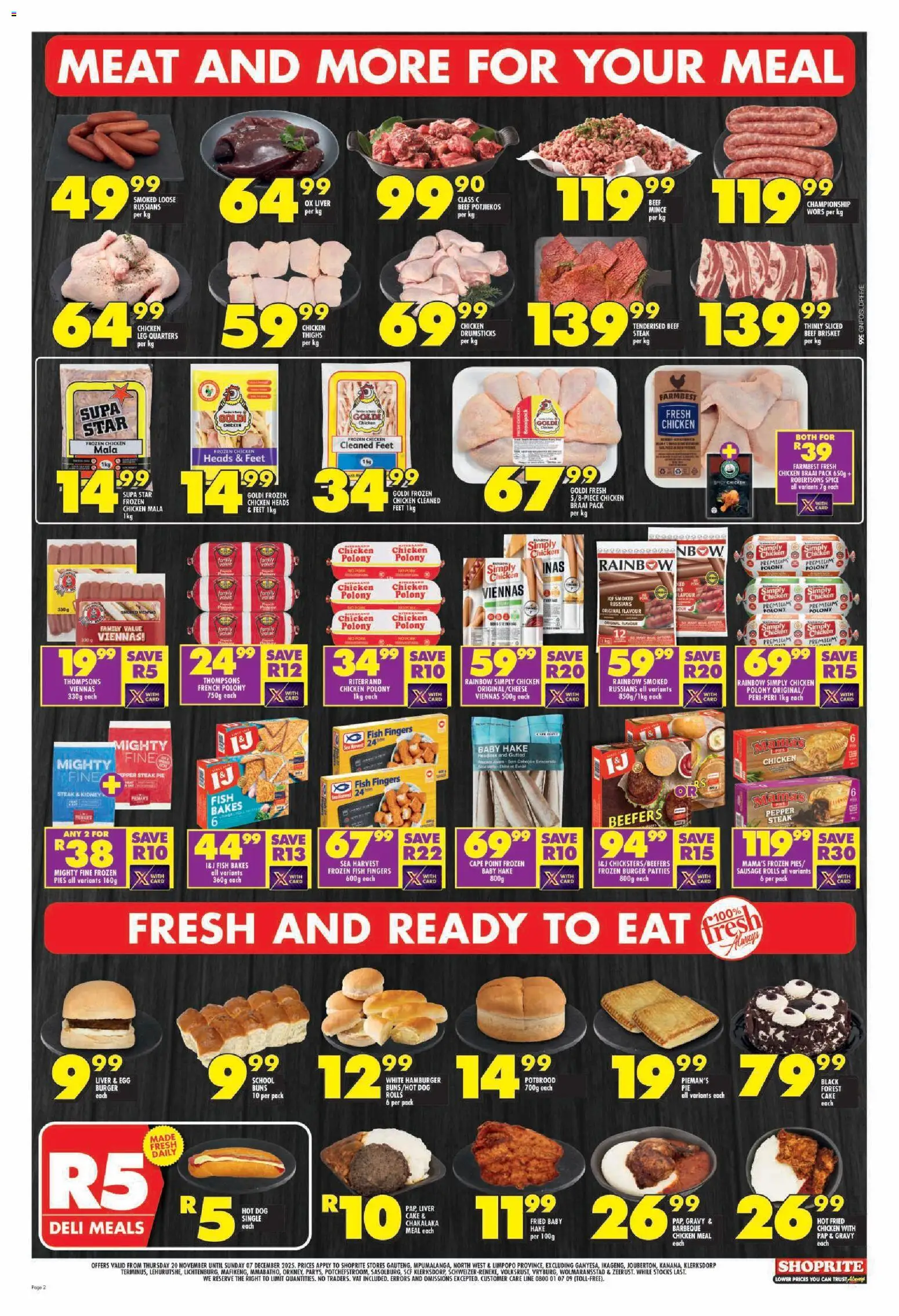 New Shoprite catalogue – valid from 20.11.2025 | Page: 2 | Products: Chicken, Fish, Beef, Gravy