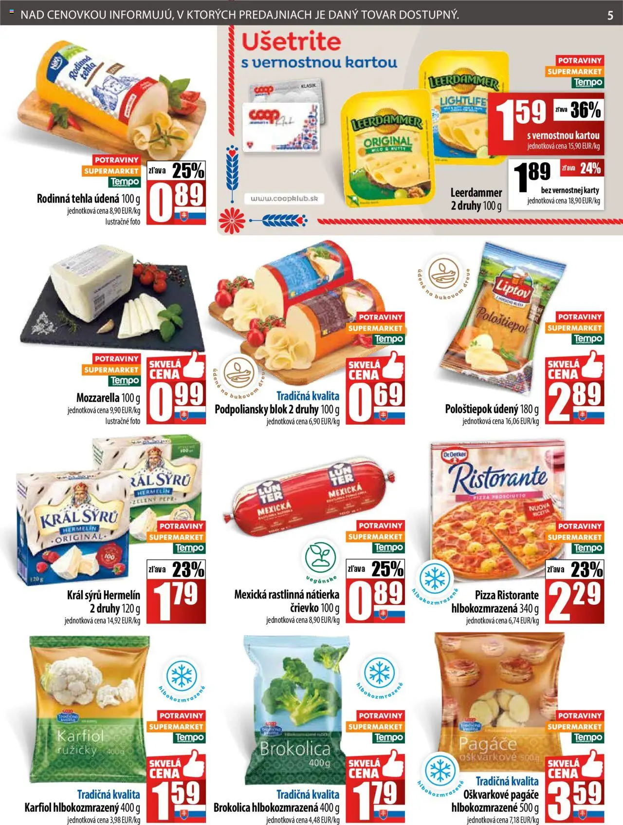 Nové COOP Jednota akcie – leták je platný od 18.09.2025 | Strana: 5 | Produkty: Pizza, Mozzarella, Karfiol, Brokolica
