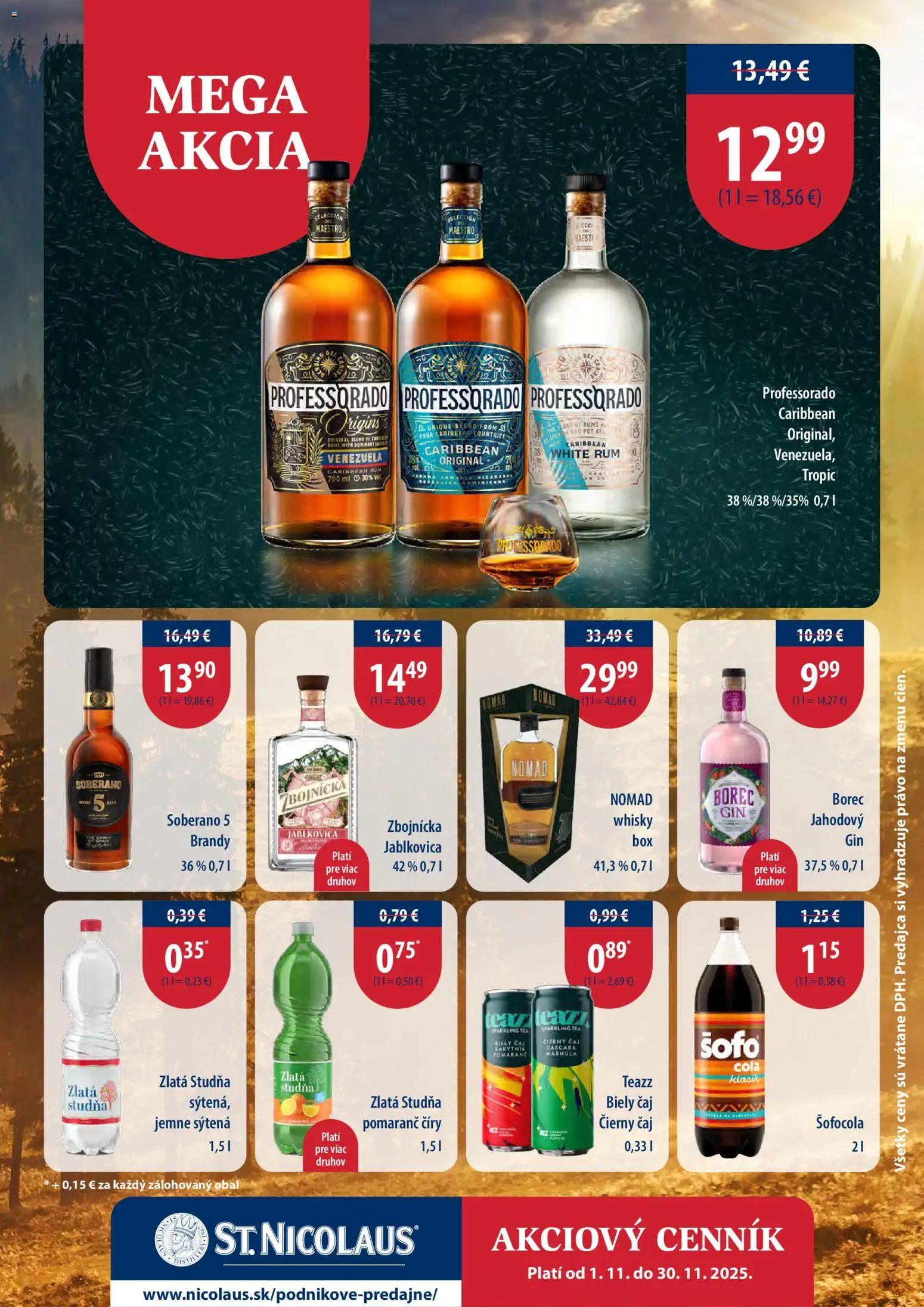 Nové St. Nicolaus akcie – leták je platný od 01.11.2025 | Strana: 3 | Produkty: Čaj, Brandy, Whisky, Rum