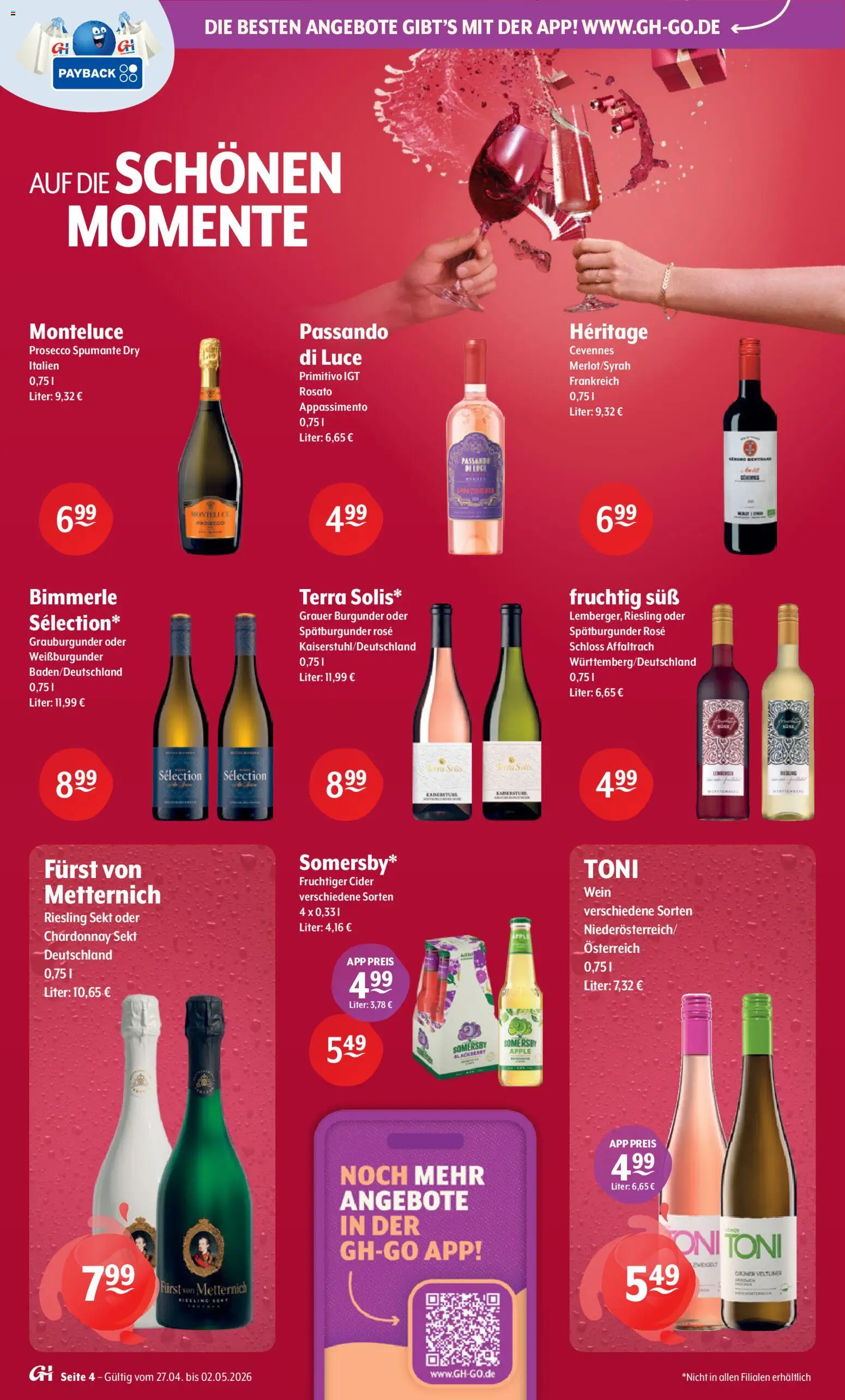 Trink und Spare Prospekt 	 – gültig ab 27.04.2026 | Seite: 4 | Produkte: Sekt, Apple, Prosecco, Wein