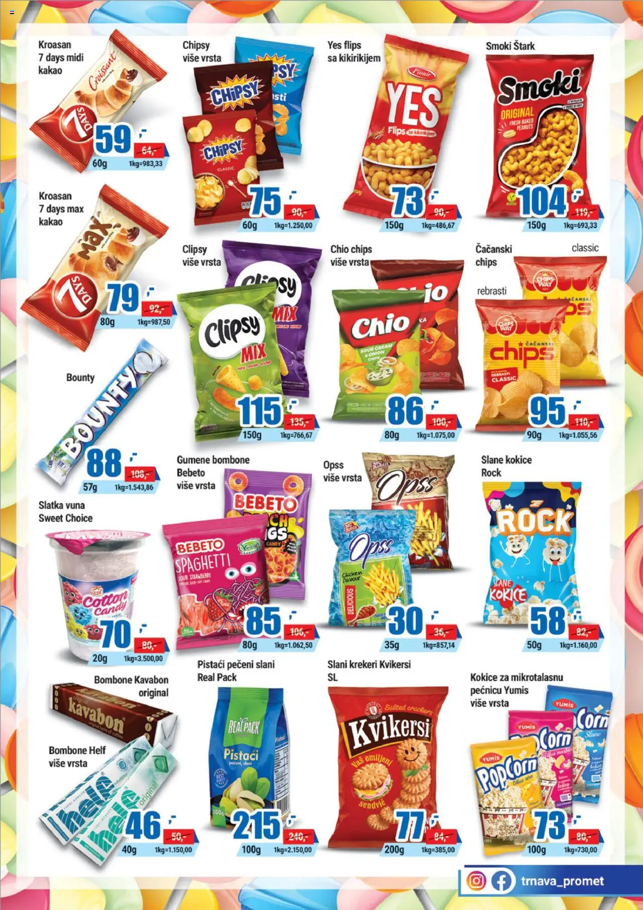 Trnava Promet katalog - važi od 16.06.2025 | Strana: 15 | Proizvode: Bombone, Kroasan, Gumene bombone, Popcorn