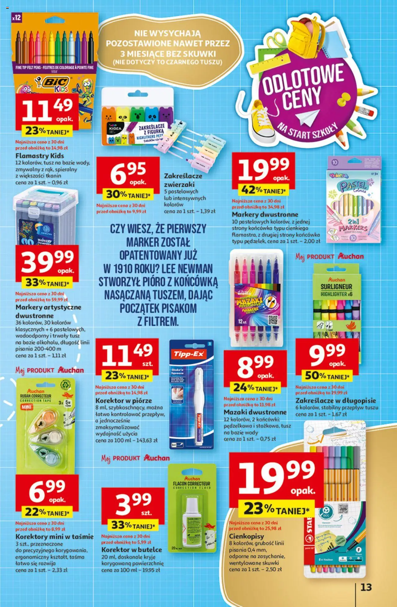 Auchan Gazetka - Odlotowe ceny na start szkoły Hipermarket od 21.08.2025 | Strona: 13 | Produkty: Korektor