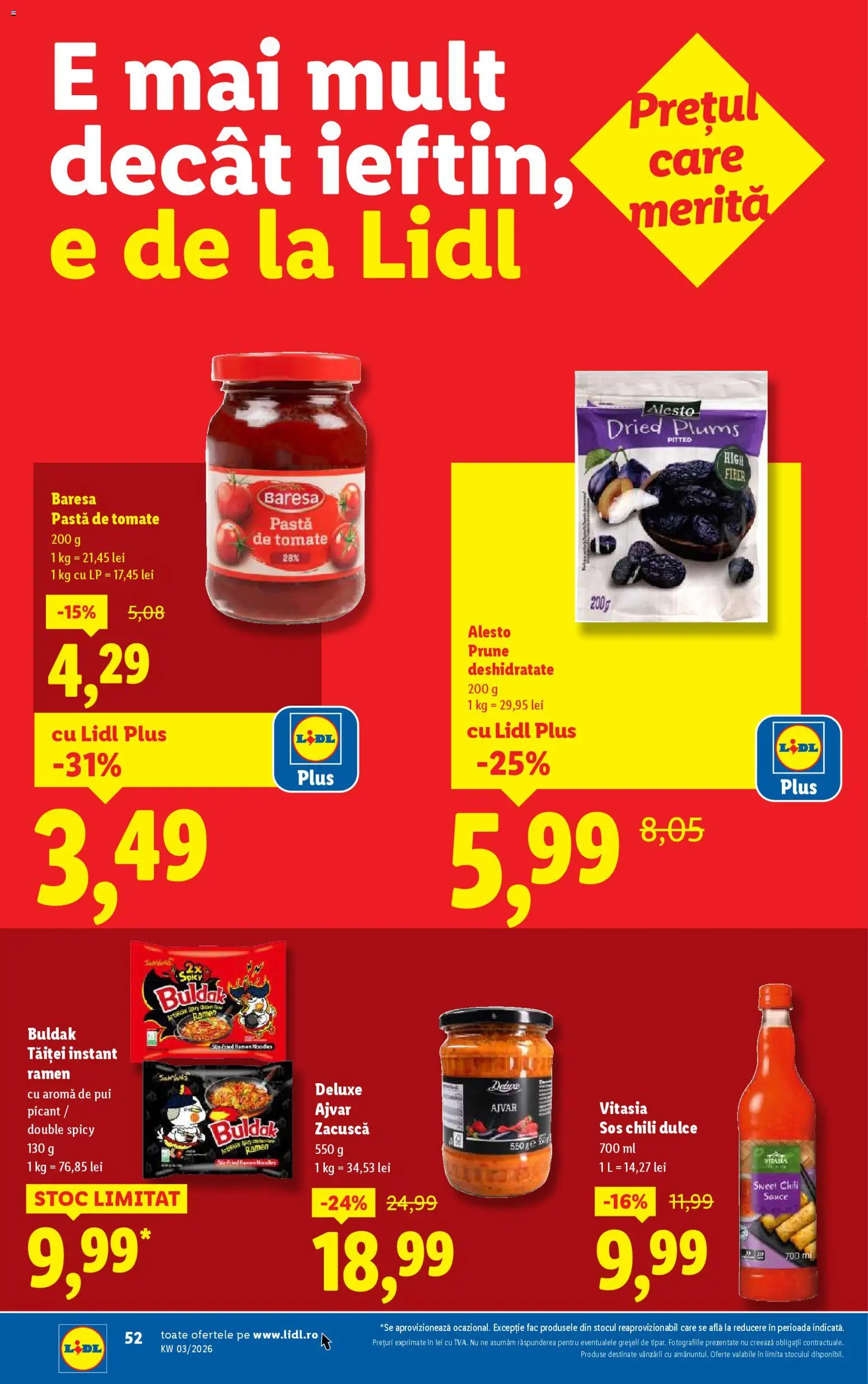 Noul catalog Lidl – valabil de la 12.01.2026 | Pagină: 52 | Produse: Pastă de tomate, Prune, Paste, Sos