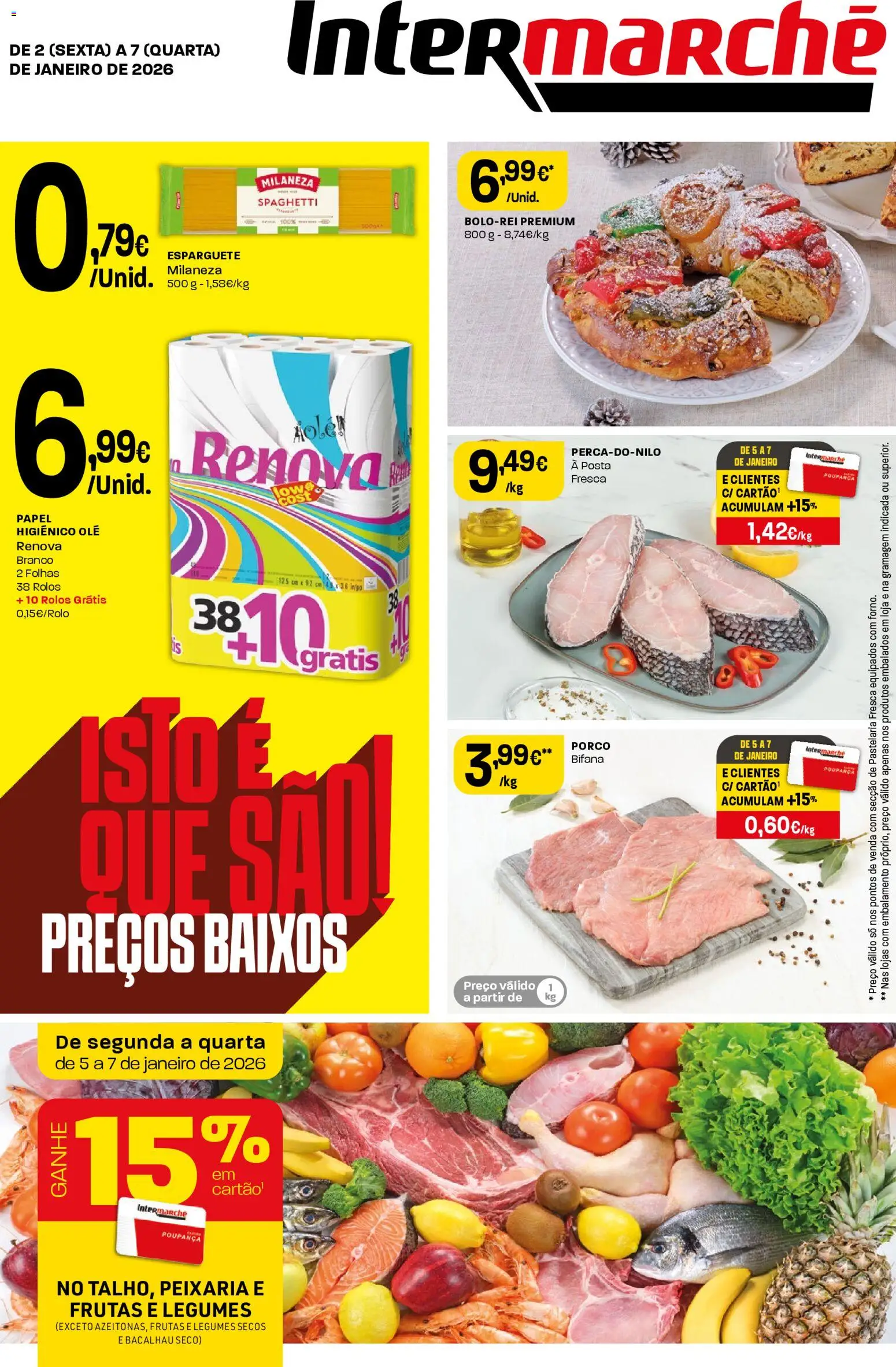 Intermarché folheto │ válido de 02.01.2026 | Página: 1 | Produtos: Esparguete, Bacalhau, Papel higiénico, Sal