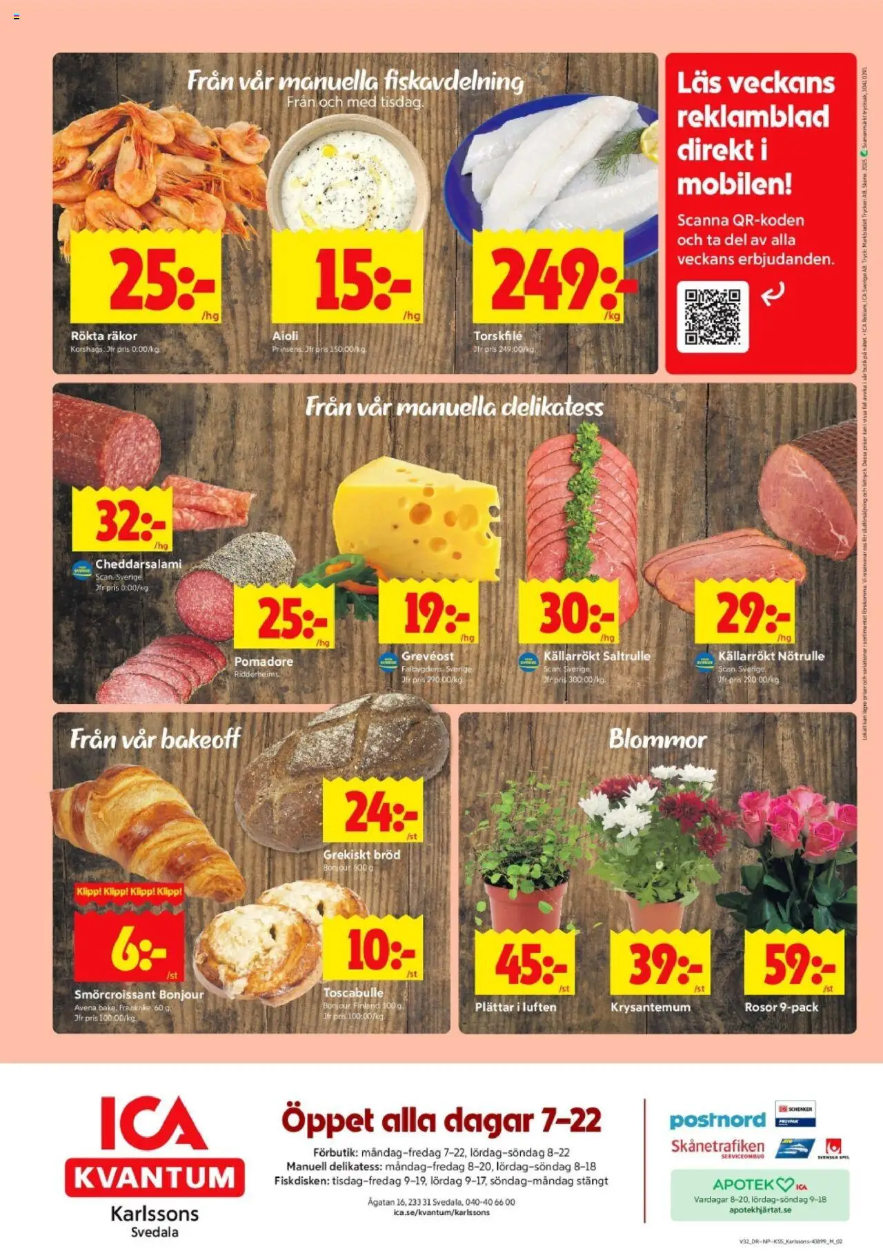 ICA Kvantum reklamblad aktuell från 04.08.2025 | Sida: 8 | Produkter: Torskfile, Räkor, Aioli, Bröd