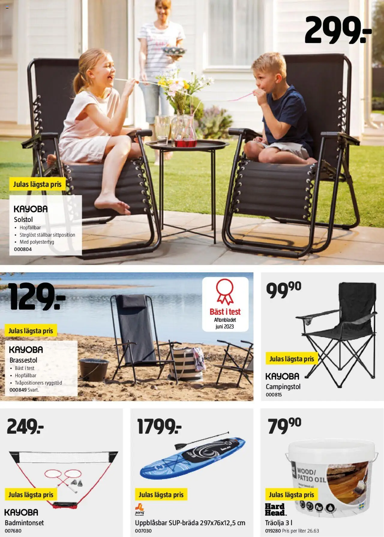 Jula reklamblad aktuell från 03.07.2025 | Sida: 12 | Produkter: Brassestol, Solstol, Campingstol, Träolja