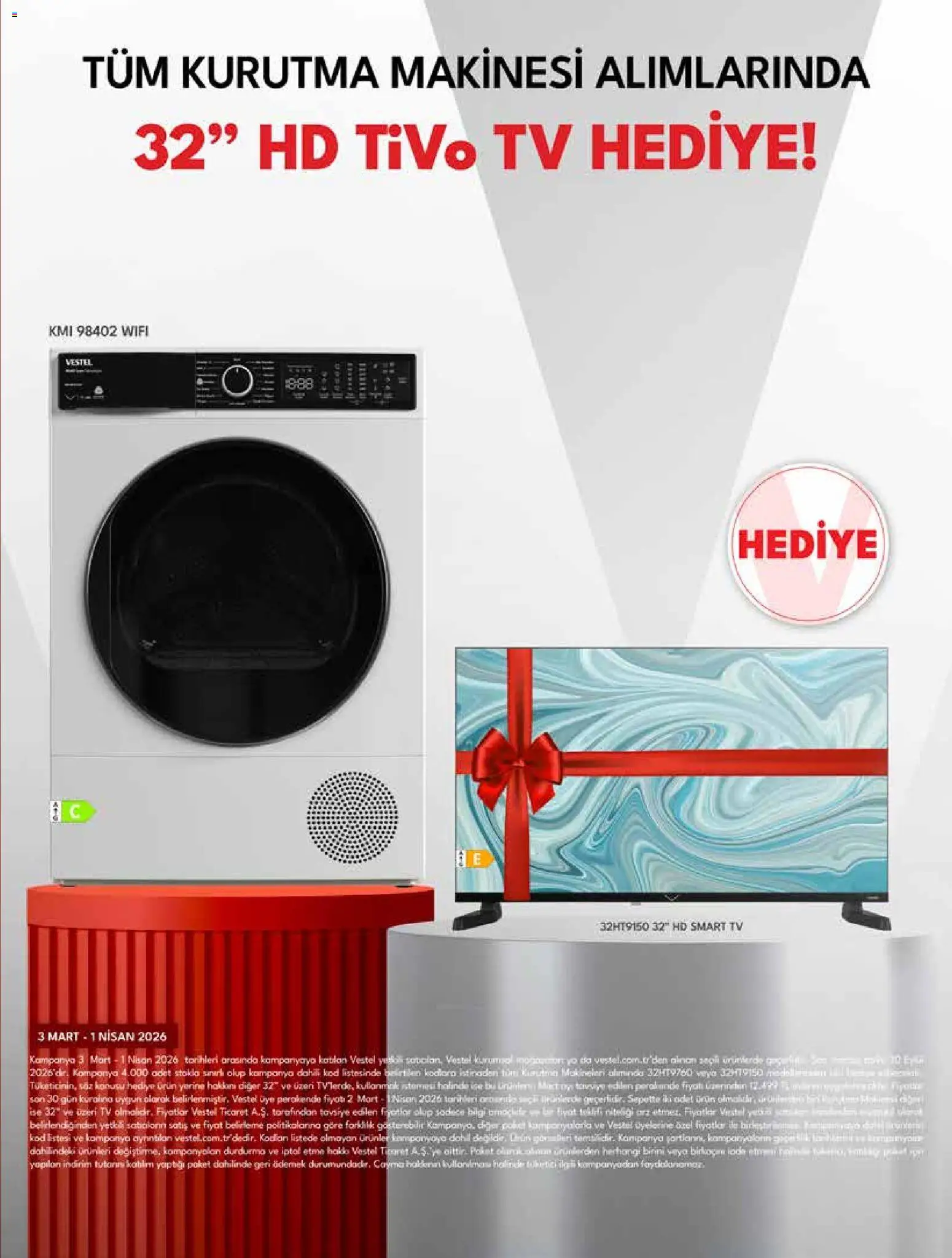 Vestel - Tüketici Elektroniği - 01.03.2026 tarihinden itibaren geçerlidir | Sayfa: 12 | Ürünler: Kurutma makinesi, TV