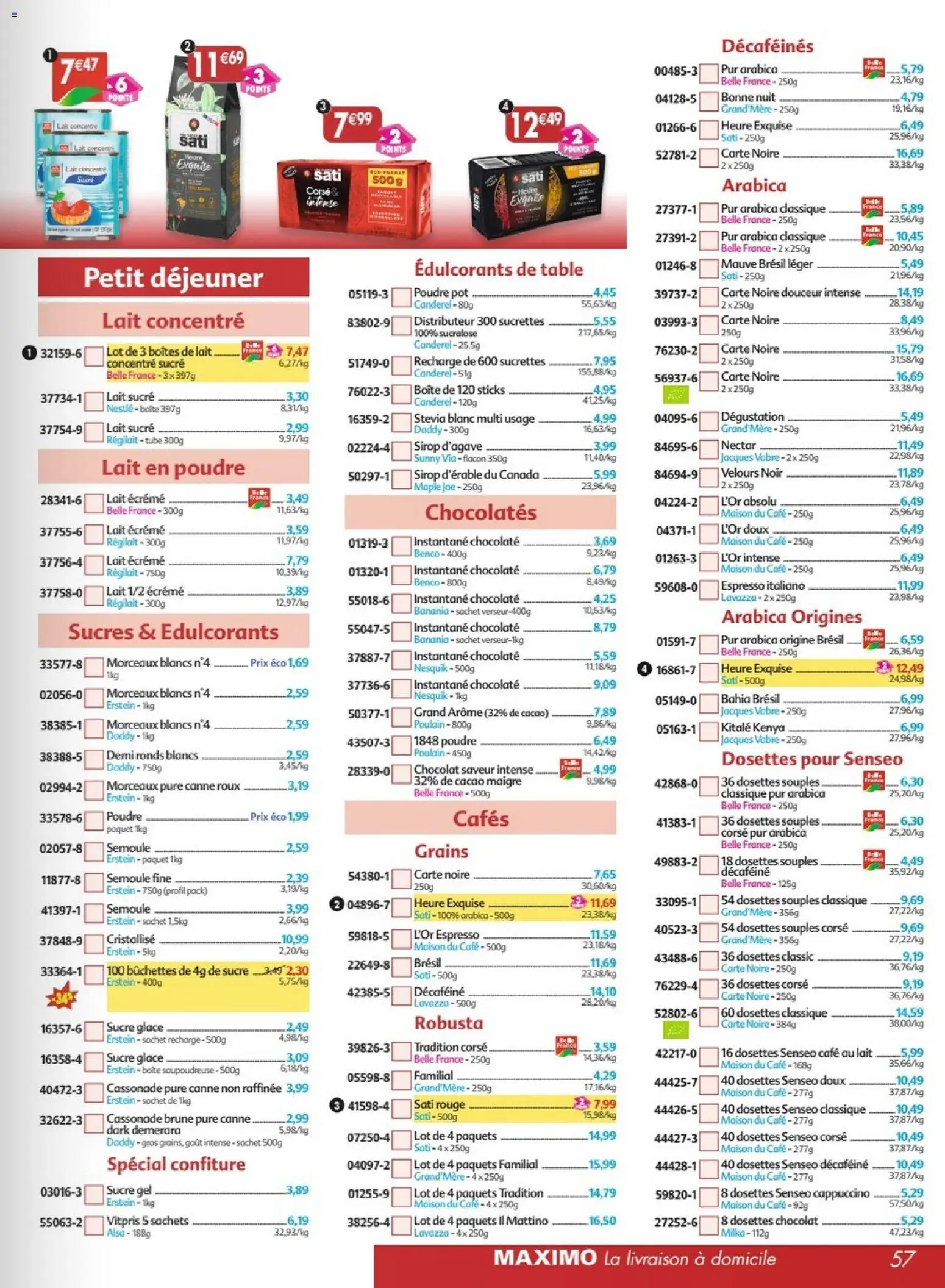 {H1} | Page: 57 | Produits: Sucre glace, Poudre, Table, Café