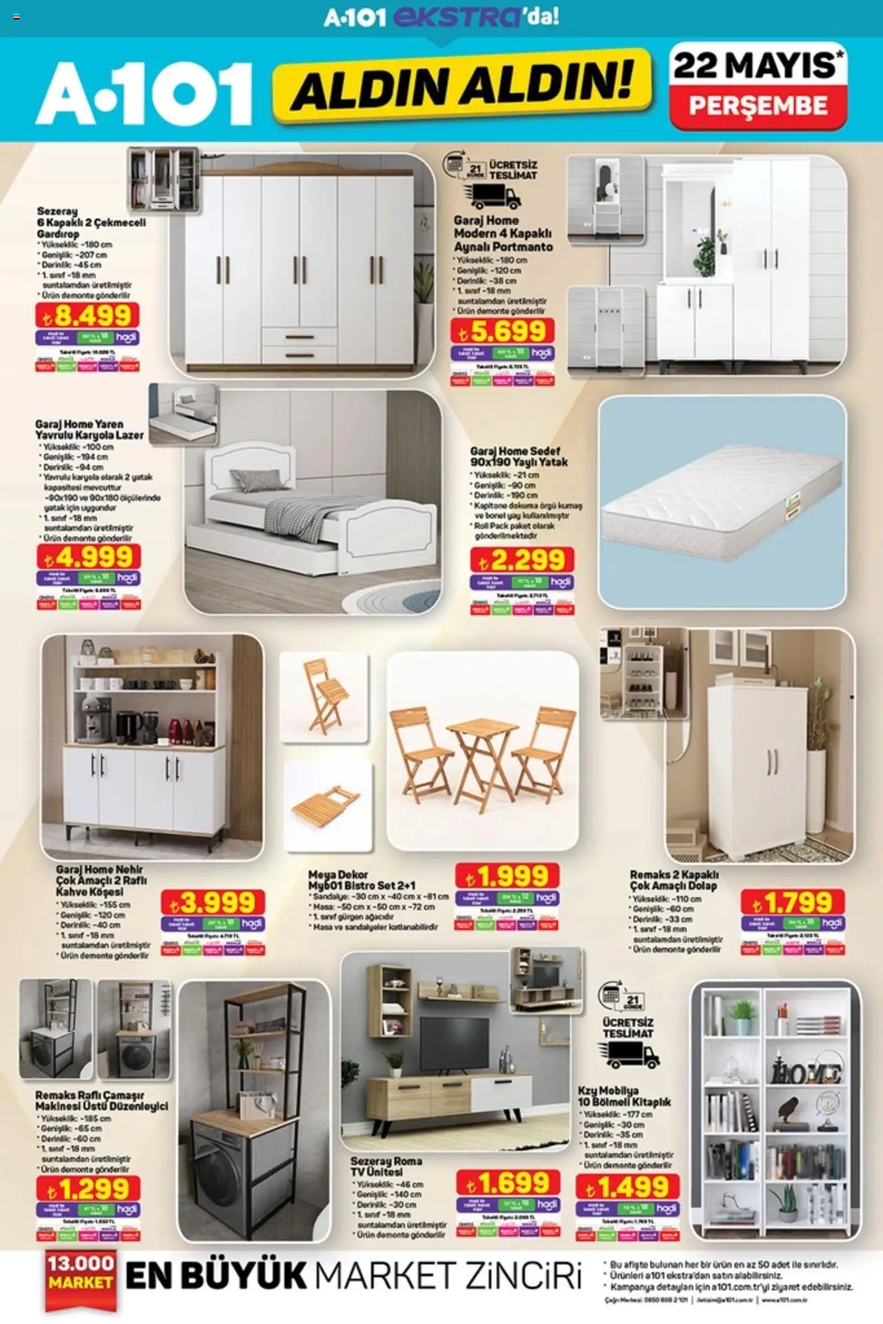A101 Katalog Aldın Aldın - 22.05.2025 tarihinden itibaren geçerlidir | Sayfa: 19 | Ürünler: Yatak, Masa, Sandalye, Gardırop
