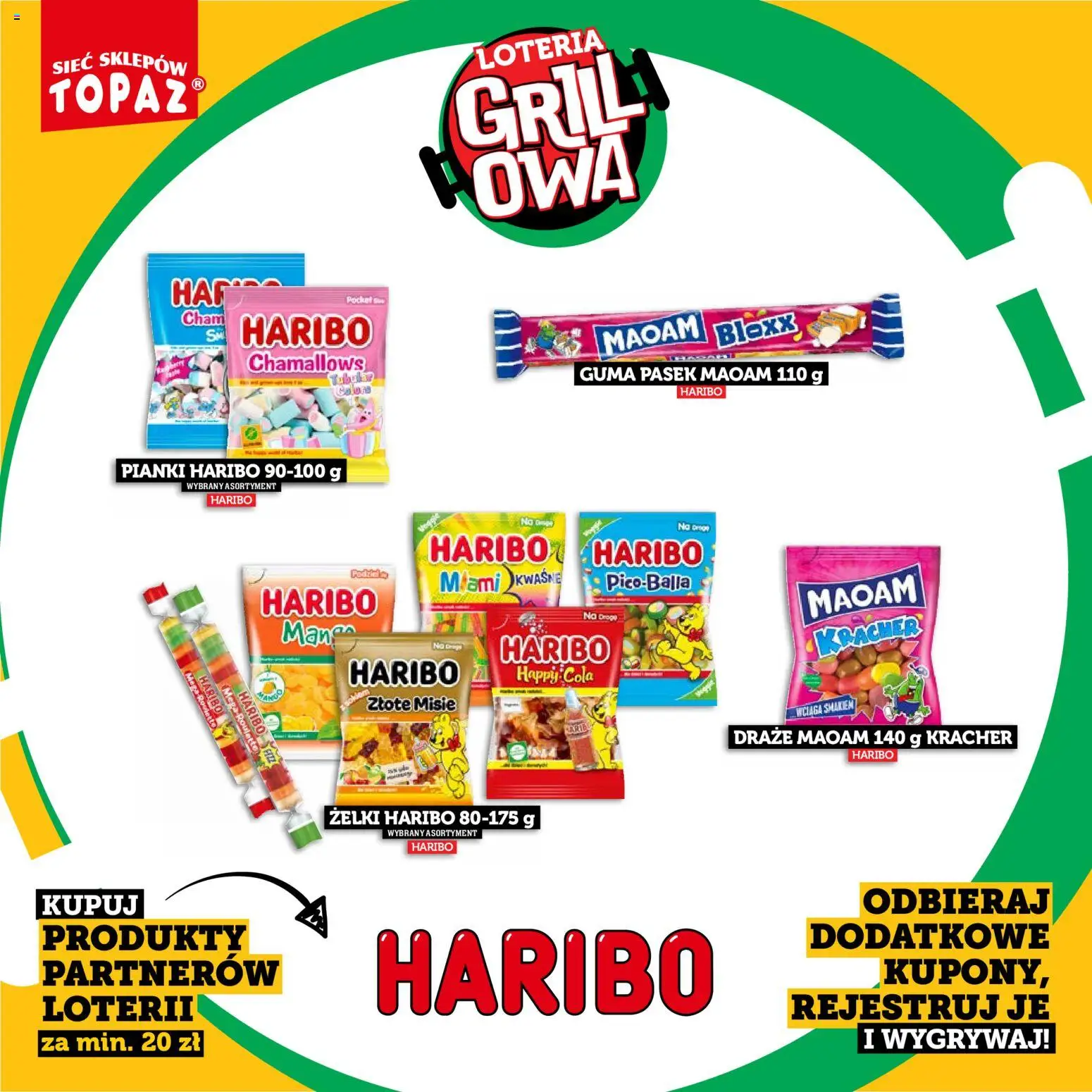 Topaz gazetka - Kupuj, Grilluj I Wygrywaj od 20.04.2026 | Strona: 22 | Produkty: Żelki haribo, Grill, Żelki, Pianki