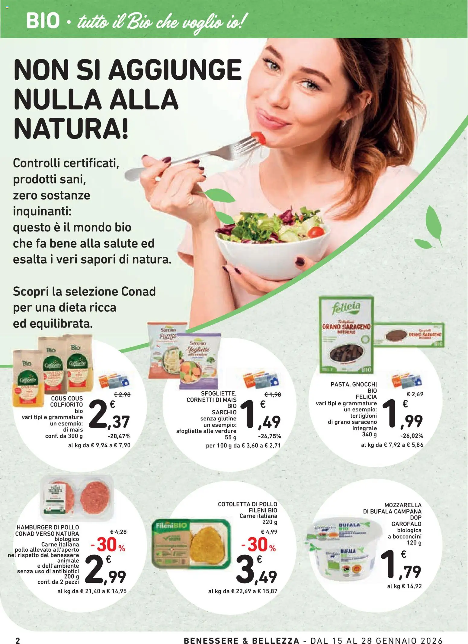 Volantino Conad del 15.01.2026 | Pagina: 2 | Prodotti: Mozzarella, Pasta, Cous cous, Hamburger
