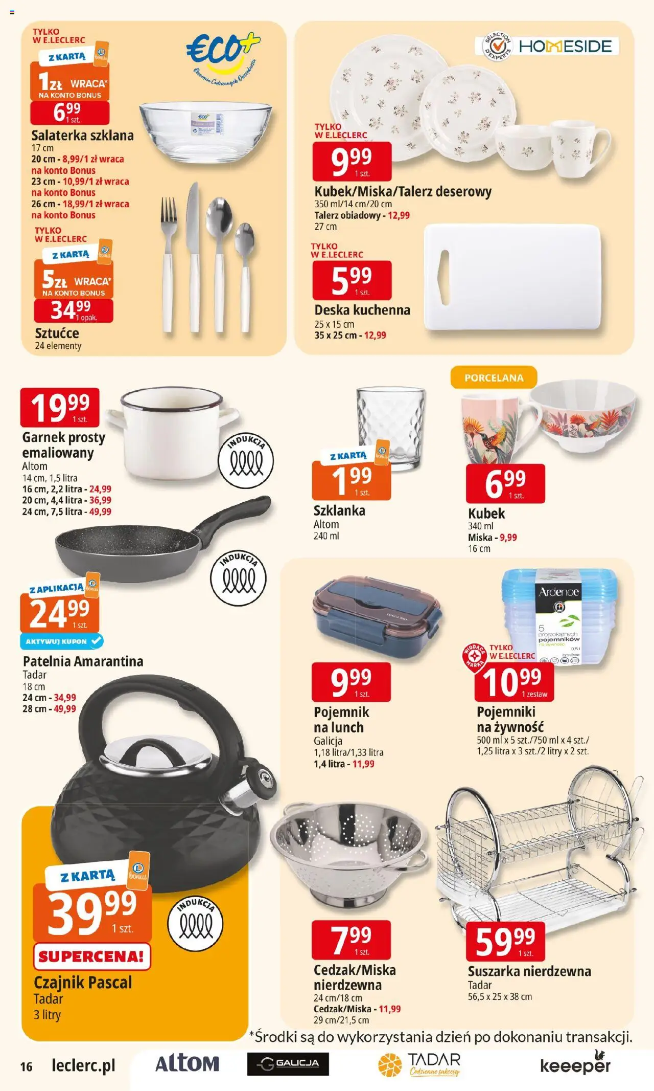 E.Leclerc Gazetka - Tychy od 05.08.2025 | Strona: 16 | Produkty: Szklanka, Karta, Garnek, Sztućce