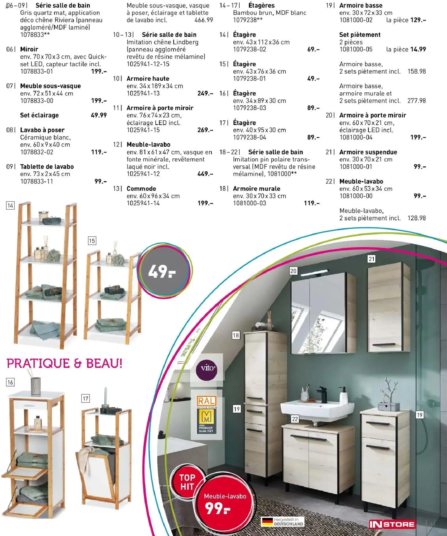 {H1} | Page: 11 | Produits: Tablette, Store, Armoire, Lavabo