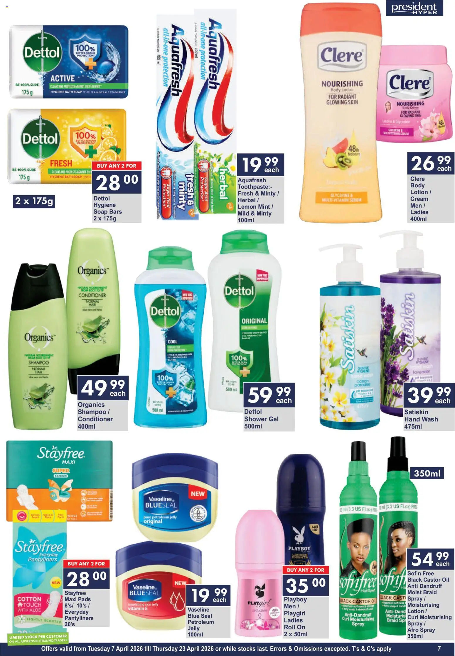 New President Hyper catalogue – valid from 07.04.2026 | Page: 7 | Products: Oil, Shampoo, Shower gel, Lemon