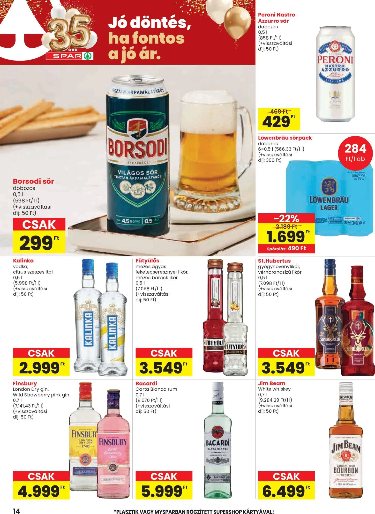 Spar akciós ujság - amely érvényes a következő dátumtól: 02.01.2026 | Oldal: 14 | Termékek: Bacardi, Bourbon, Sör, Gin