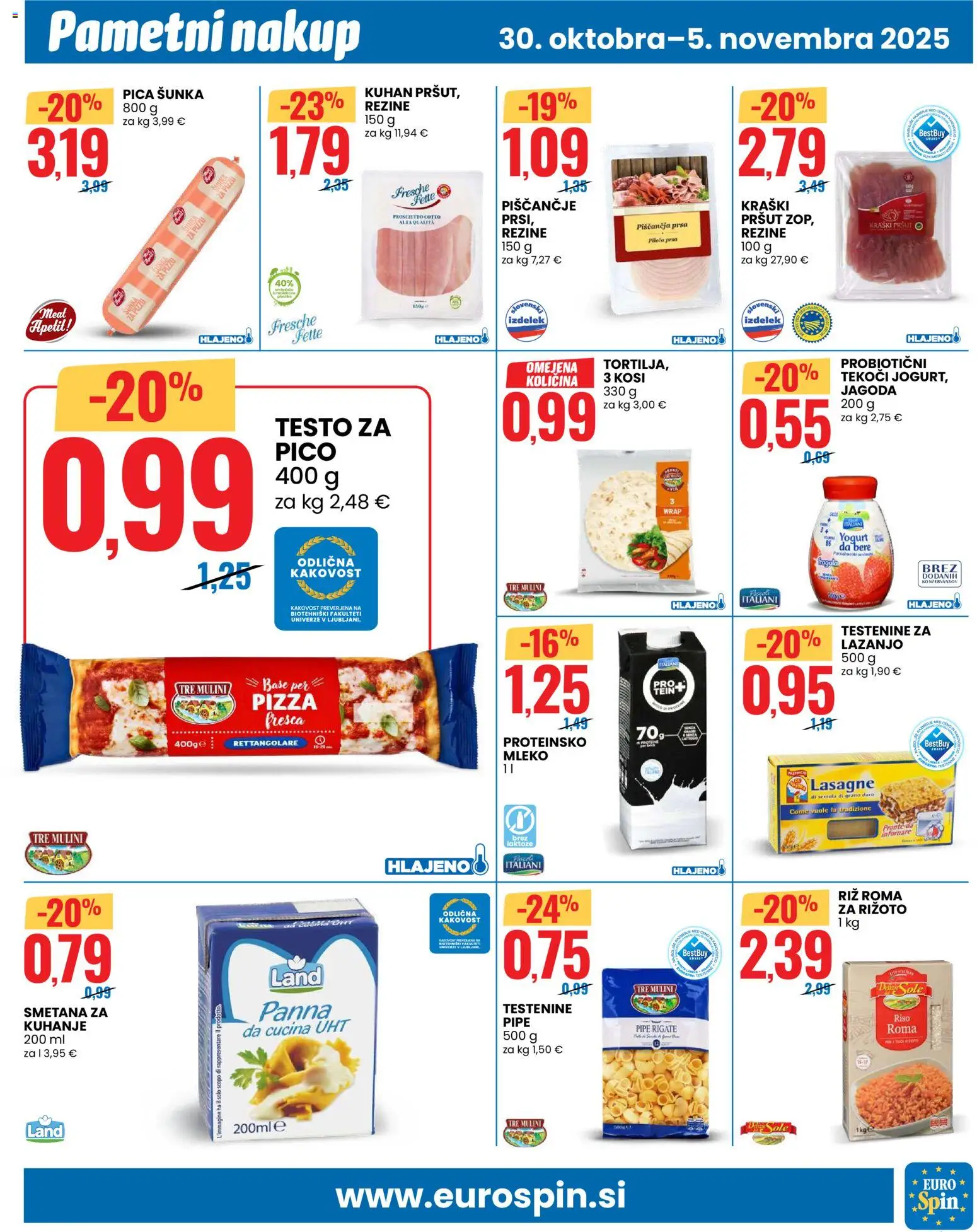 Novi Eurospin katalog ponudbe – veljaven od 30.10.2025 | Stran: 9 | Izdelki: Mleko, Sunka, Pica, Testenine