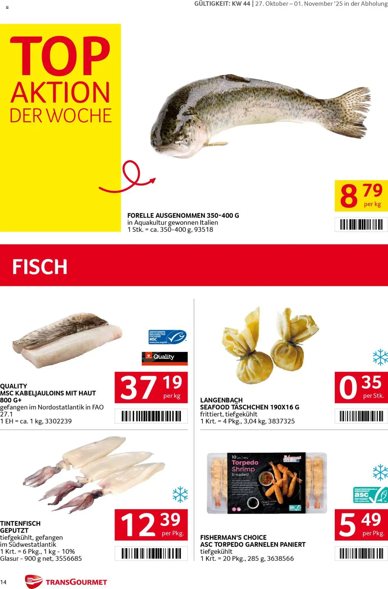 Transgourmet Flugblatt gültig ab 26.10.2025 | Seite: 14 | Produkte: Fisch