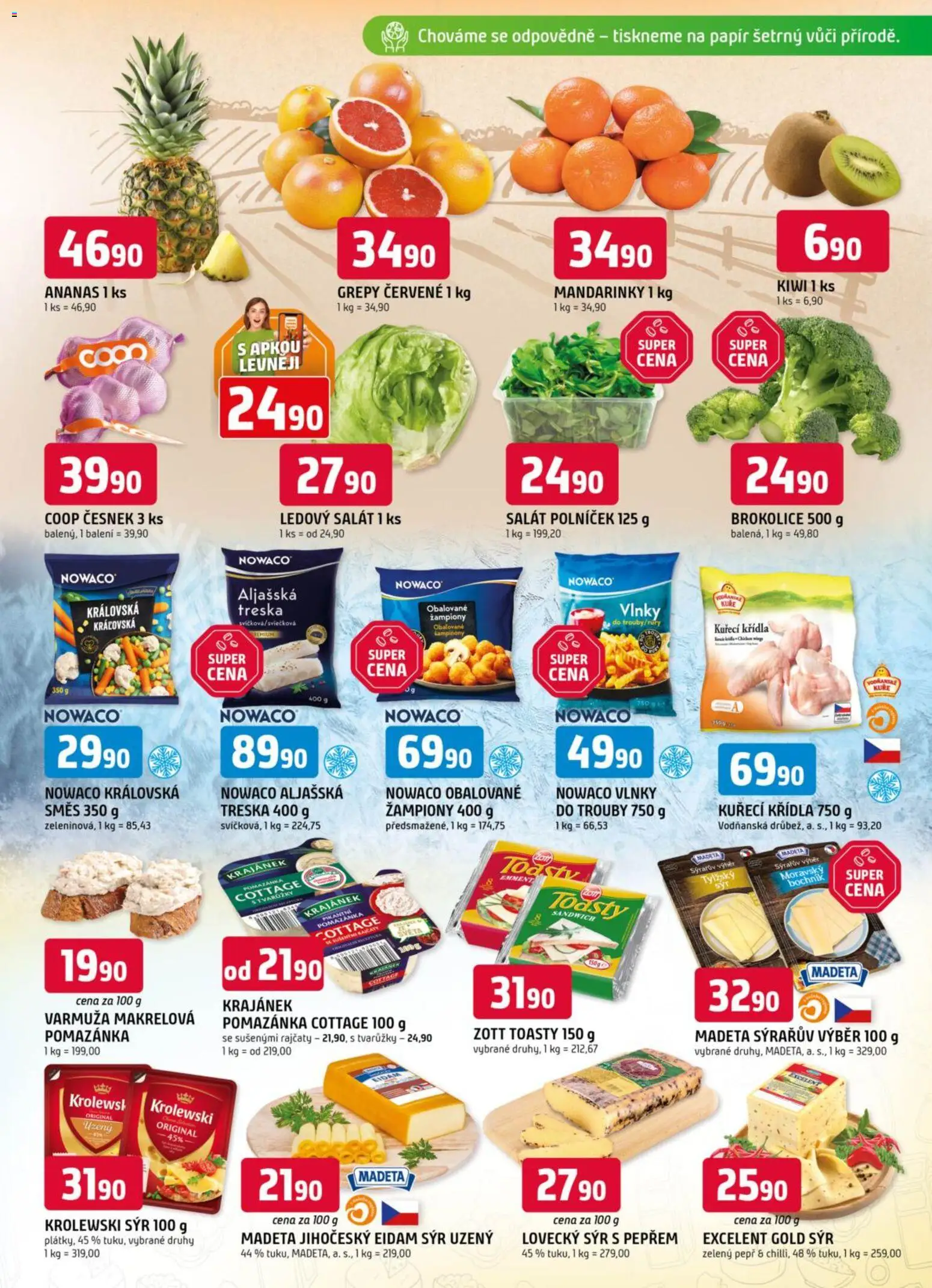 Trefa leták od 25.02.2026 | Strana: 3 | Produkty: Žampiony, Tvarůžky, Kiwi, Polníček