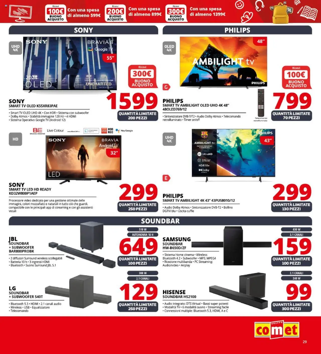 Volantino Comet del 21.08.2025 | Pagina: 29 | Prodotti: smart TV, Soundbar, Audio, Batteria