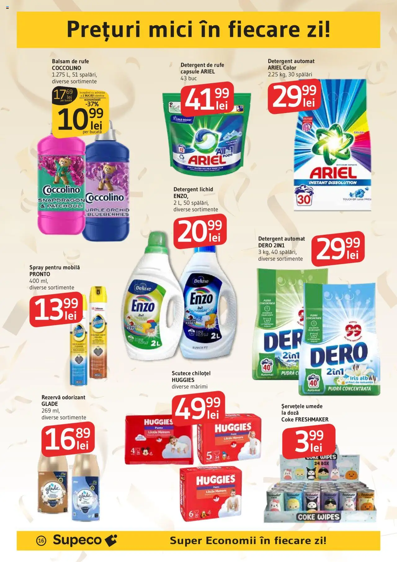 Noul catalog Supeco – valabil de la 04.09.2025 | Pagină: 16 | Produse: Mici, Pudră, Balsam de rufe, Scutece