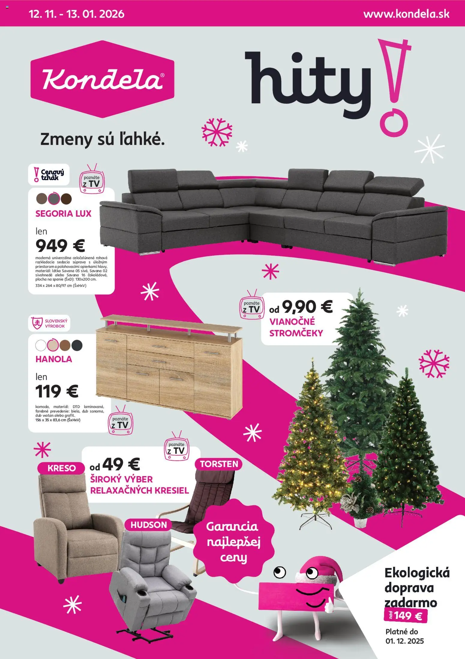 Nové Kondela akcie – leták je platný od 12.11.2025 | Strana: 1 | Produkty: Sedacia súprava, Tv