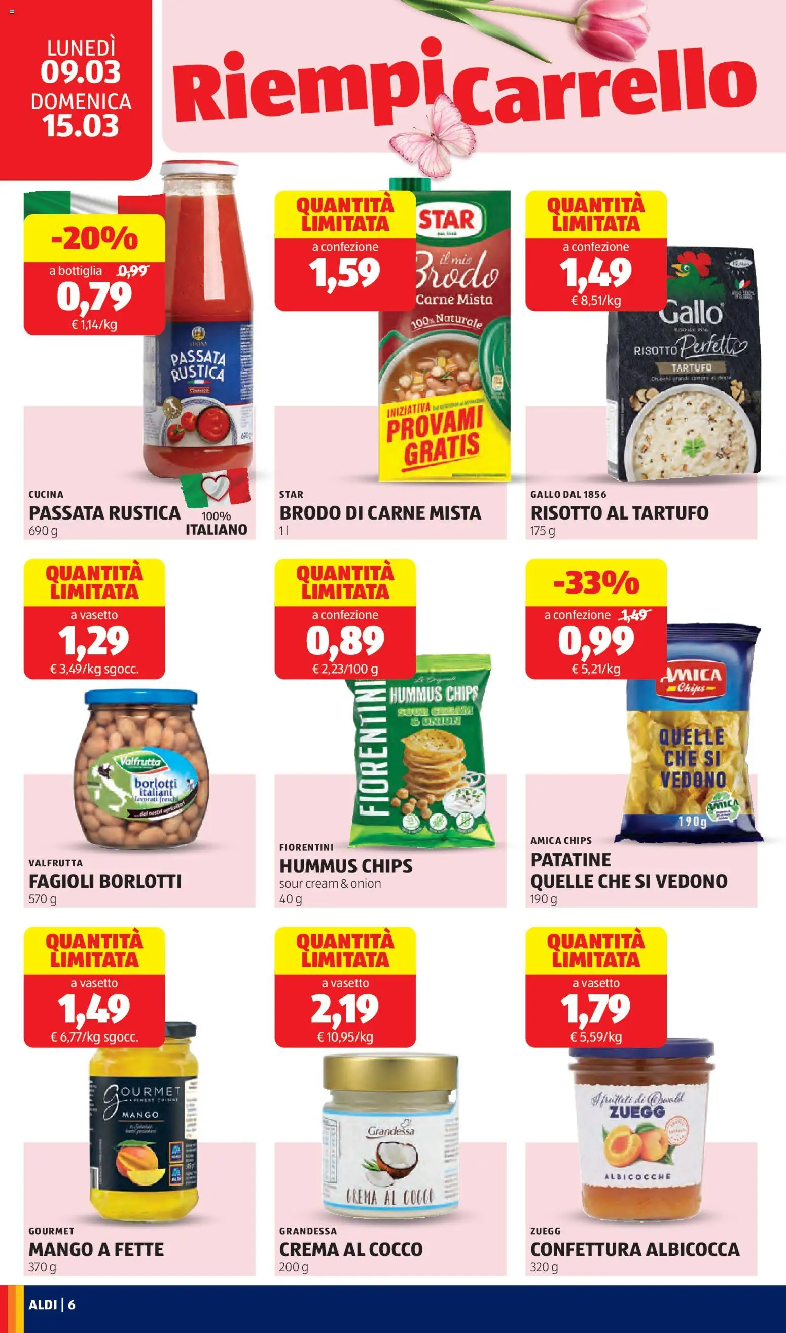 Volantino Aldi del 09.03.2026 | Pagina: 6 | Prodotti: Tartufo, Patatine, Carrello, Cocco