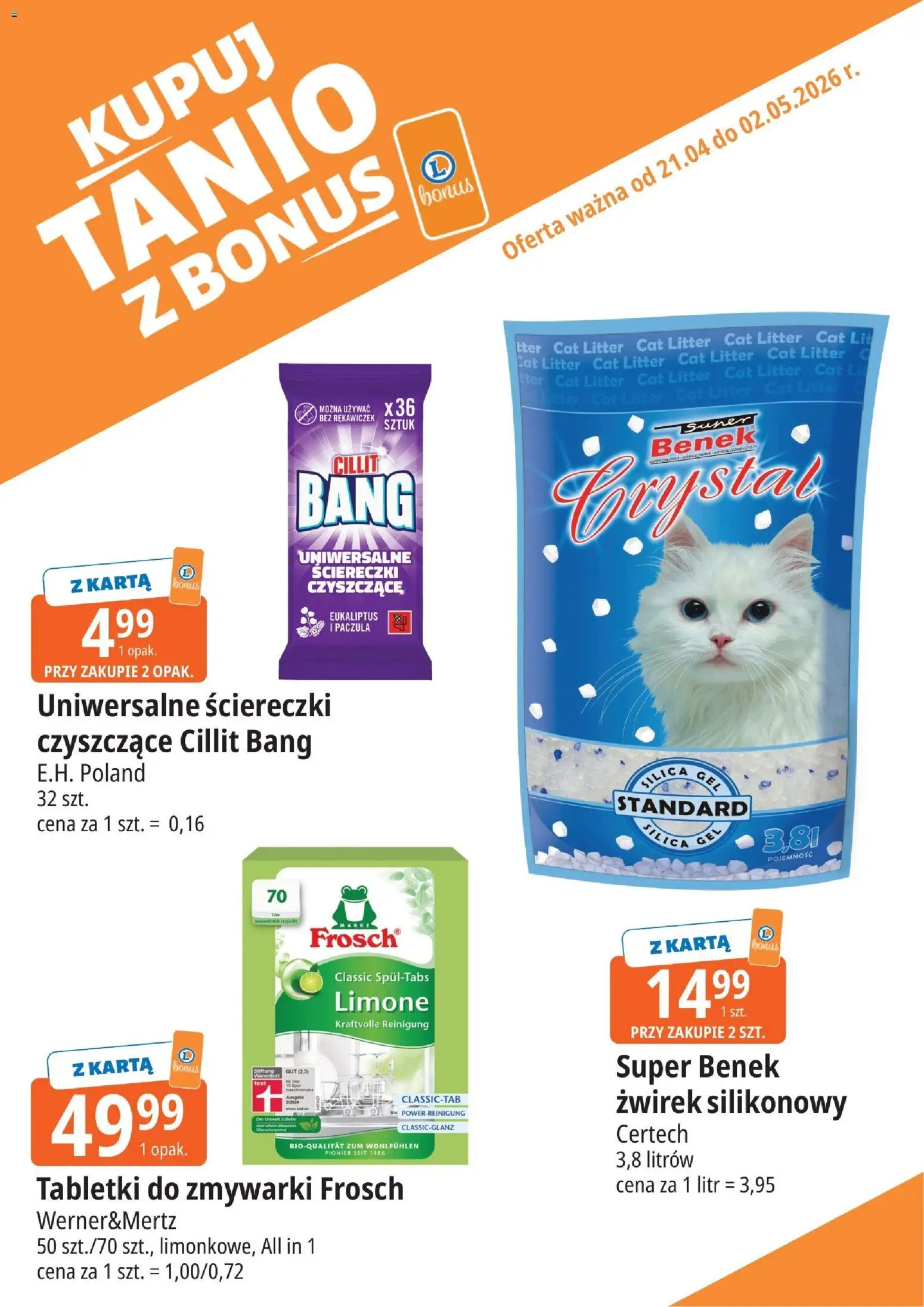E.Leclerc gazetka - Tychy kupony dodatkowe od 21.04.2026 | Strona: 18 | Produkty: Karta, Tabletki do zmywarki
