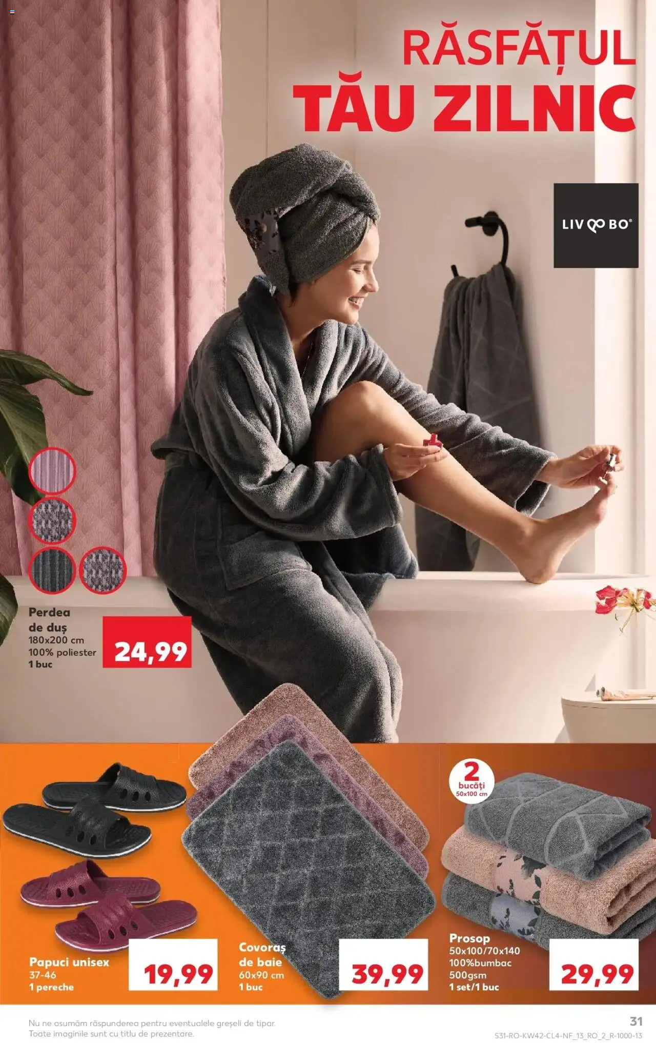 Noul catalog Kaufland – valabil de la 15.10.2025 | Pagină: 31 | Produse: Duș, Perdea, Covoraș de baie, Papuci